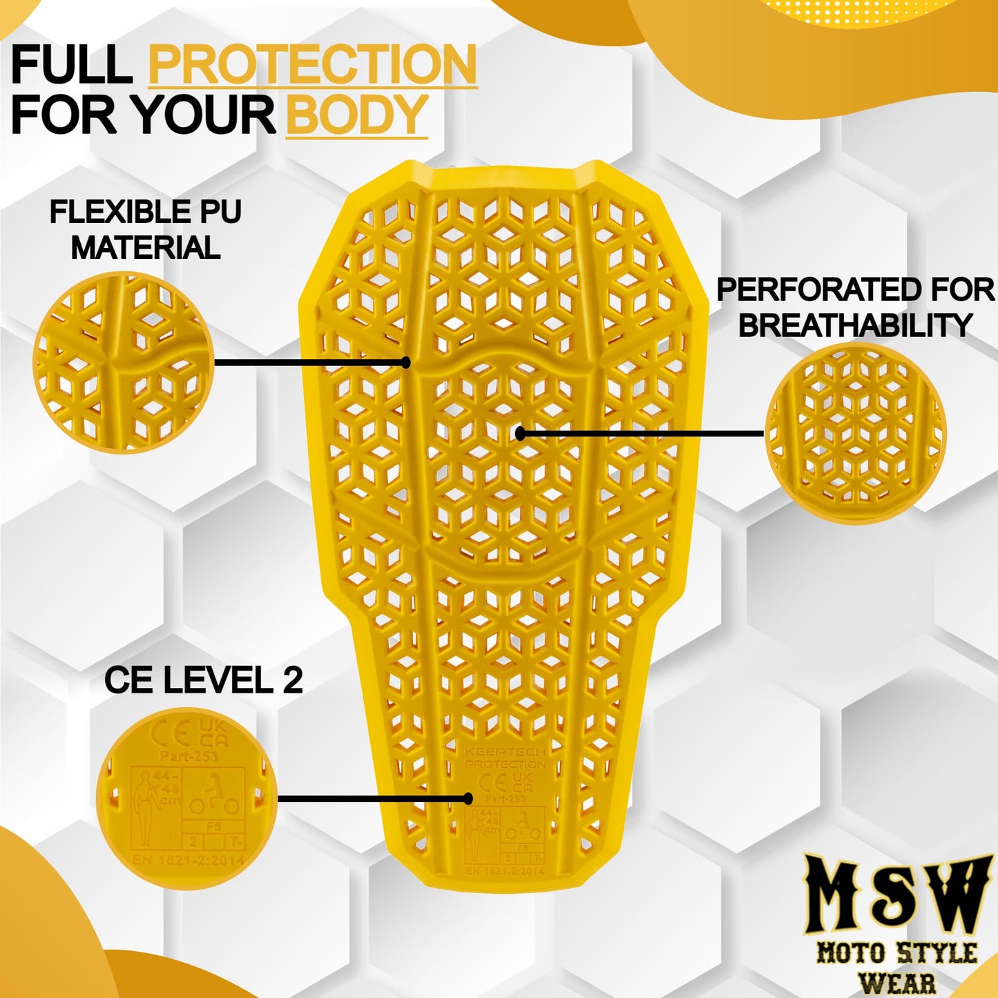 MOTOSTYLEWEAR – CE 2 Approve Back Protective Pad, Level 2 Approved Back Protector, Back Armor Motorcycle Jacket Replacement Pad for Men & Women.