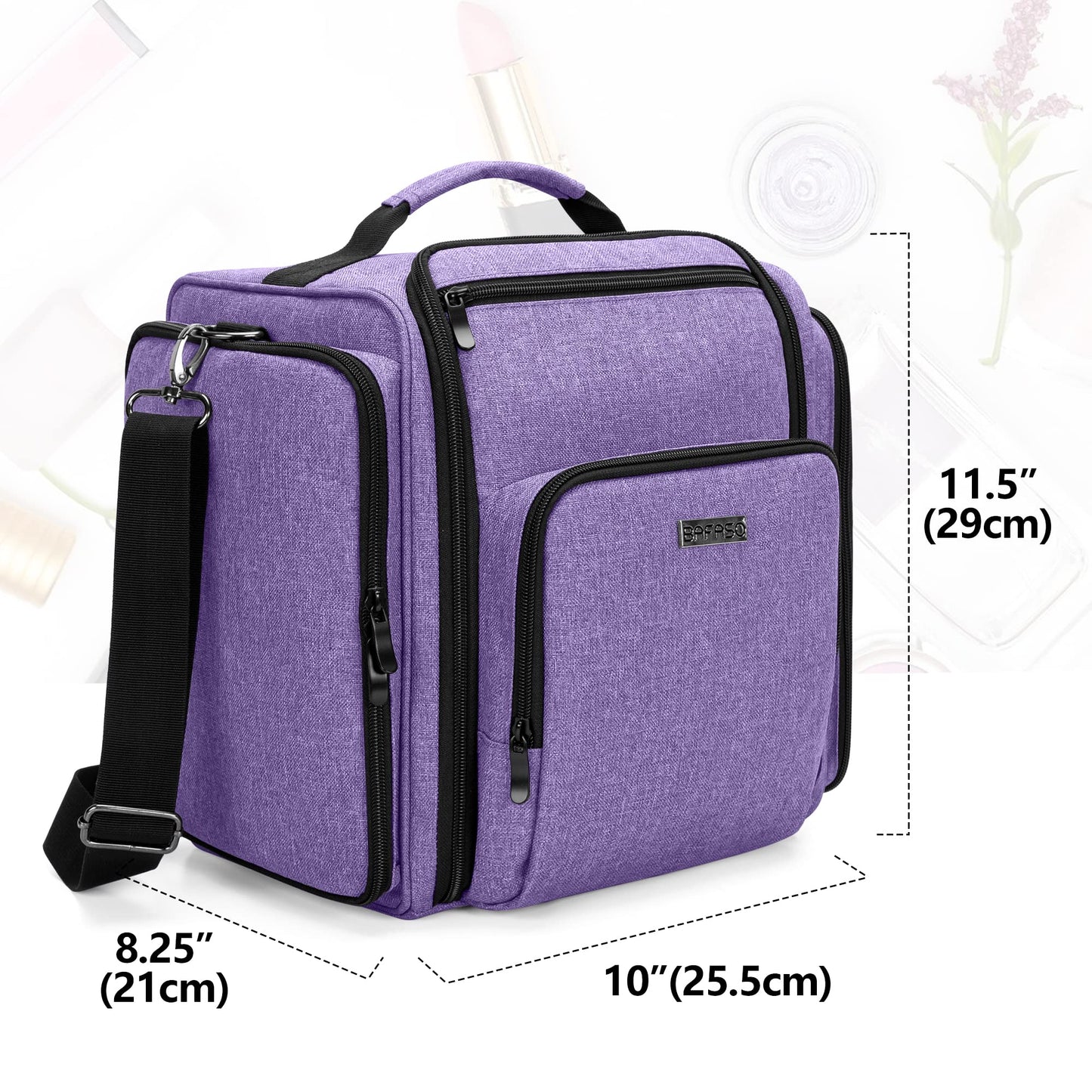 BAFASO Large Makeup Artist Bag Cosmetic Bag with 4 Inner Removable Pouches, Multifunctional Hair Bag to Keep Makeup and Hair Supplies, Purple