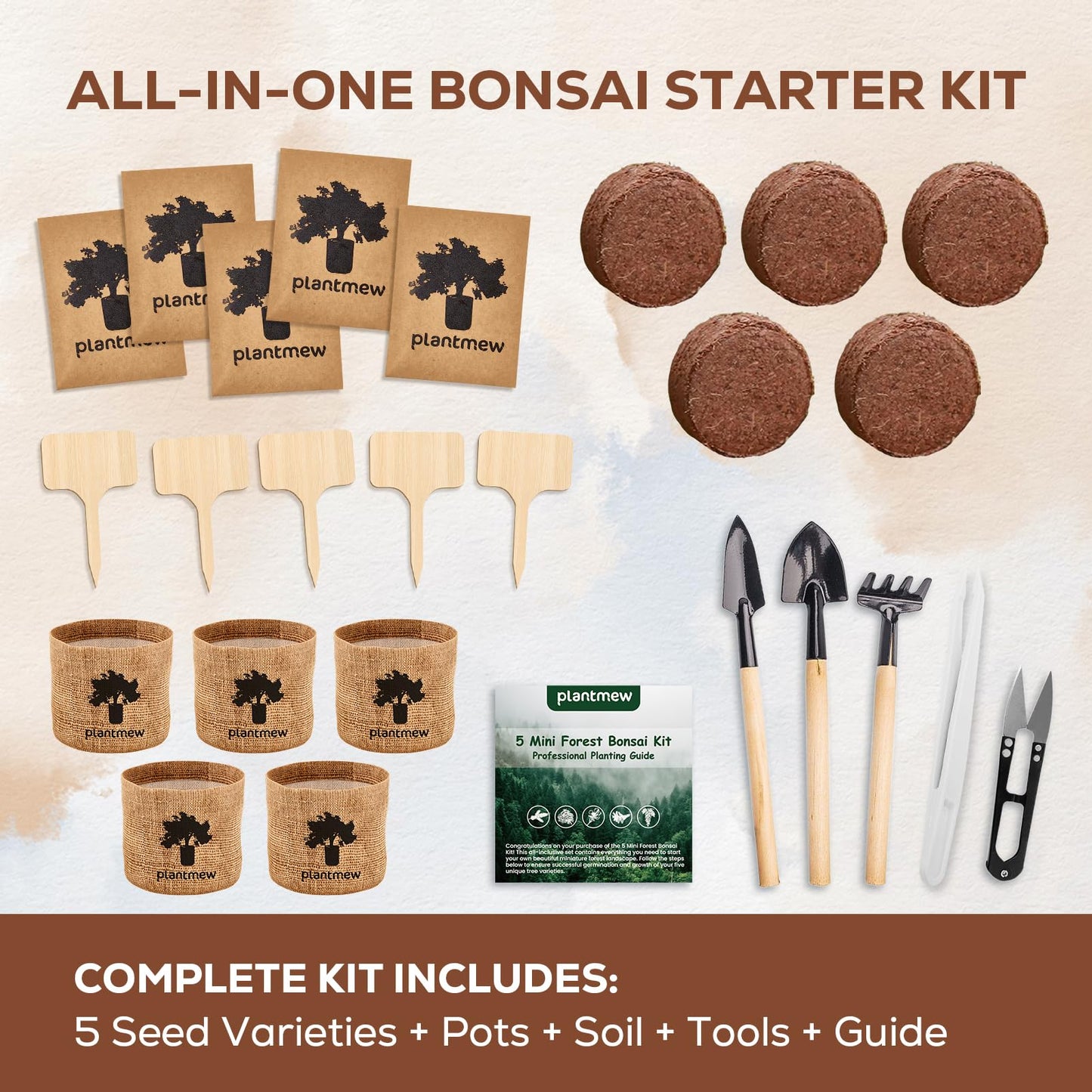 Crafts for Adults - Bonsai Tree Starter Kit with 5 Unique Japanese Trees | Complete DIY Gardening Kit for Birthday | Gifts for Women, Men, Mom, Dad, Plant Lovers
