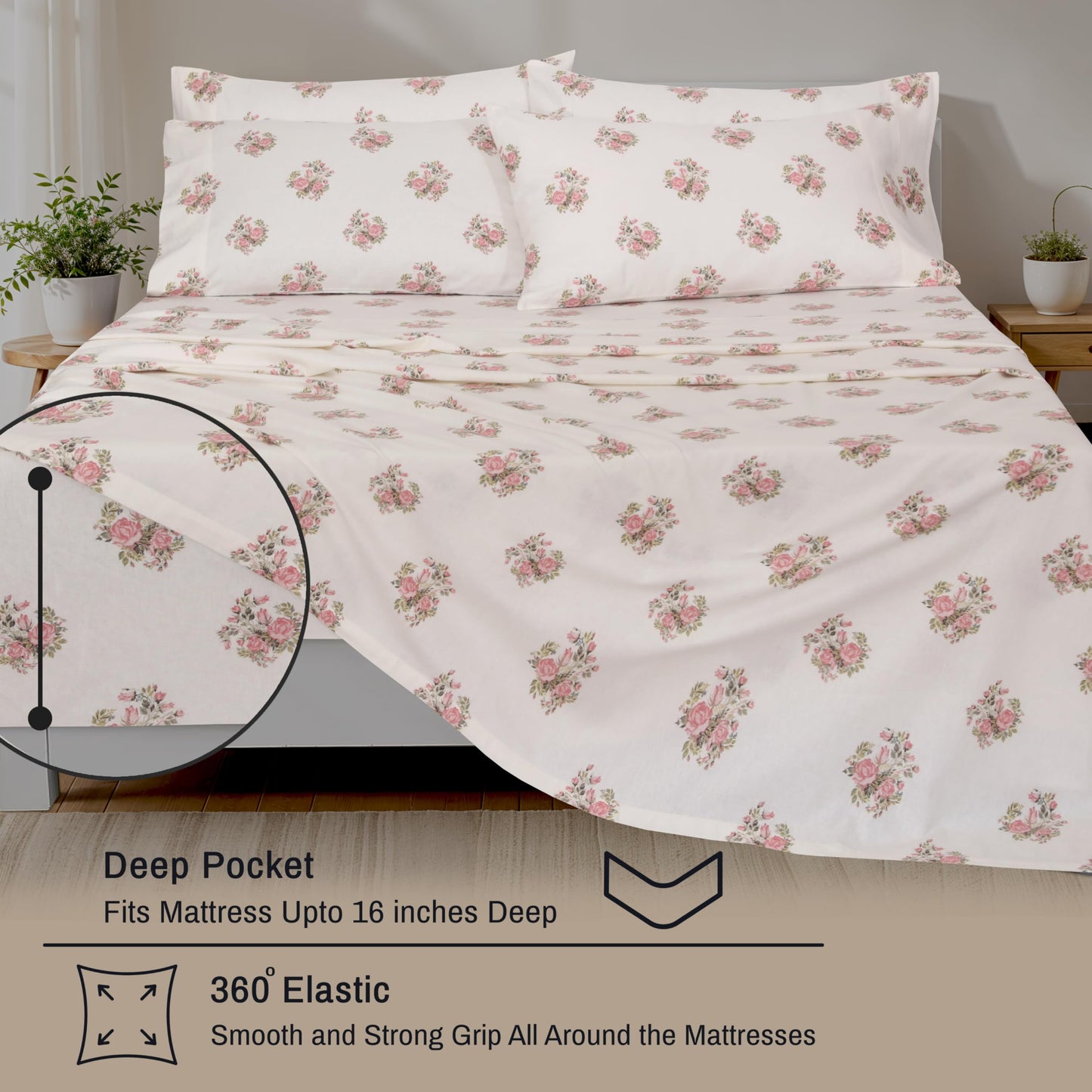 RUVANTI Flannel Sheets Queen Size 6 Pcs - 100% Cotton Double Brushed Bed Sheets, Deep Pockets 16 Inches Queen Sheet Set, All Seasons Breathable, Extra Soft & Comfy, Sowear