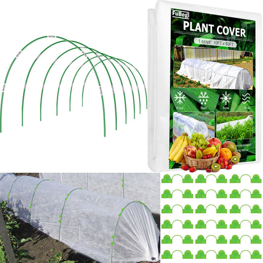 3x15M Plant Cover Freeze Protection Garden Hoops Kit for Winter, Fabric Floating Row Cover Frost Cloth Outdoor Plant Blanket for Frost Snow Protection, Greenhouse Garden Tunnel Hoops for Raised Beds