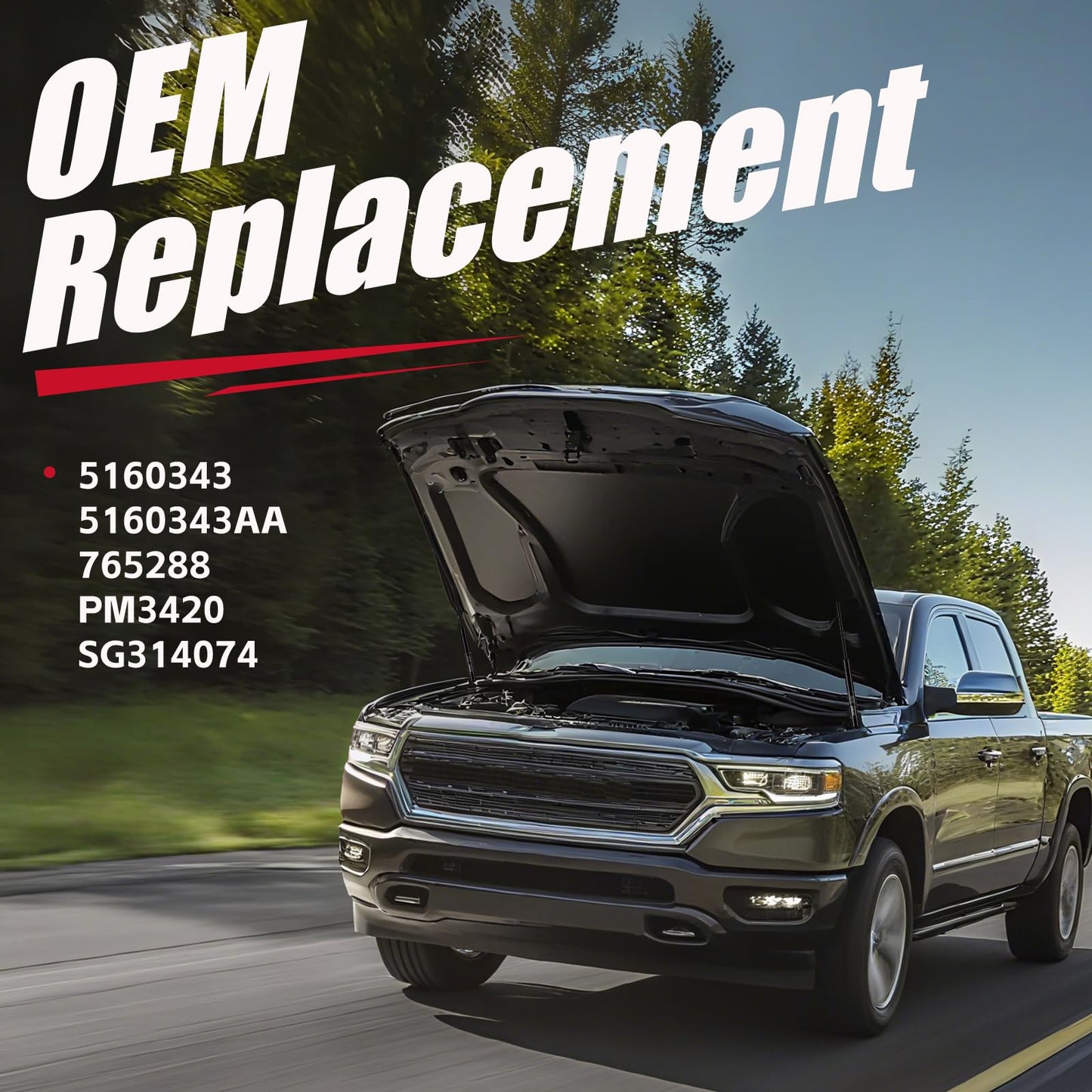 Vepagoo PM3420 Hood Struts Fit for Dodge ram1500 2008-2020, ram2500 2009-2018, ram3500 2011-2016, Front Hood Engine Cover Lift Supports Replacemnt OEM Number: 5160343AA, SG314074, A Set of 2