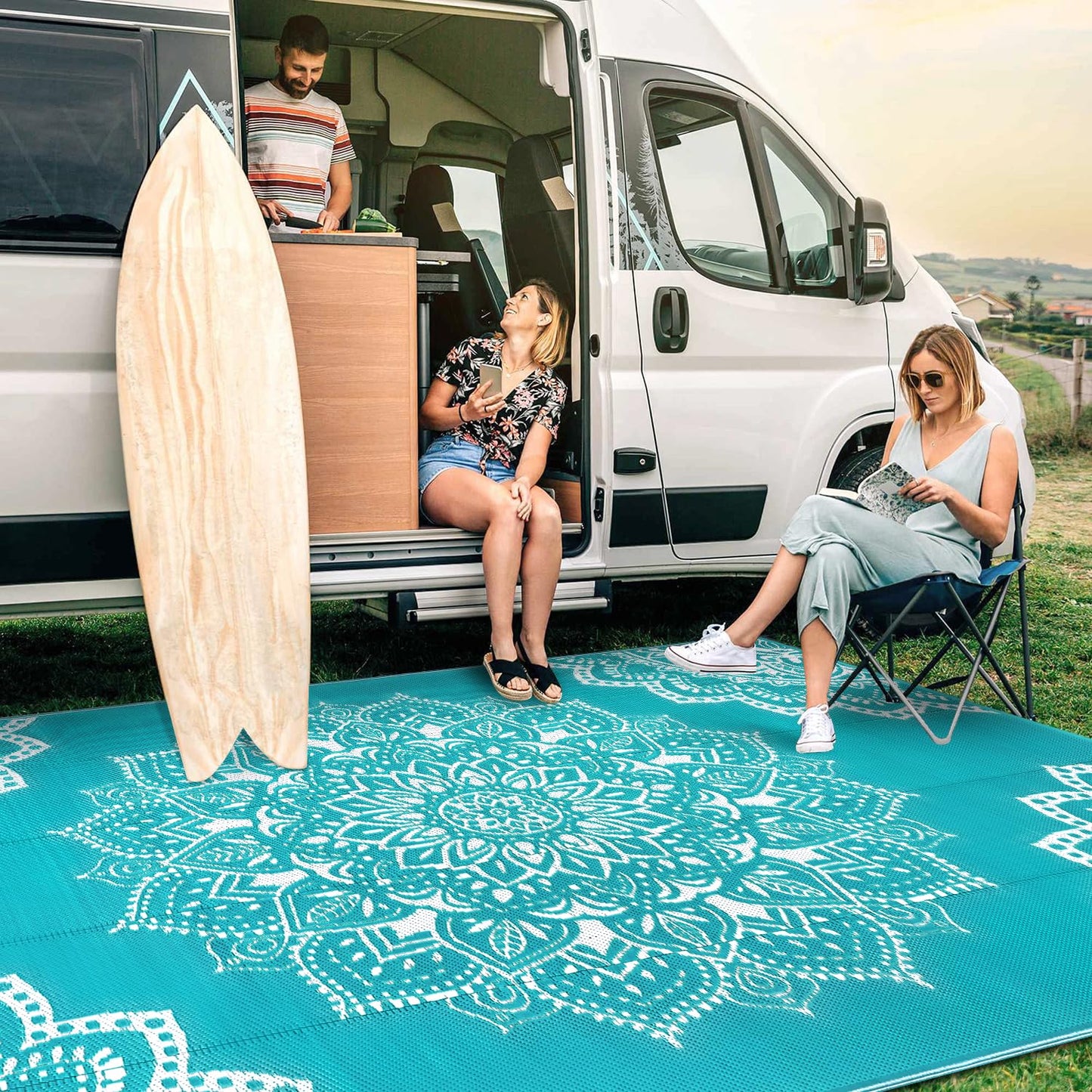 Yamaziot Waterproof Outdoor Rug 6x9 ft, Reversible Plastic Straw Rug for Patio Clearance, Camping, RV Mat, Large Outside Rug Carpet for Porch, Deck, Backyard, Balcony, Picnic (Blue)