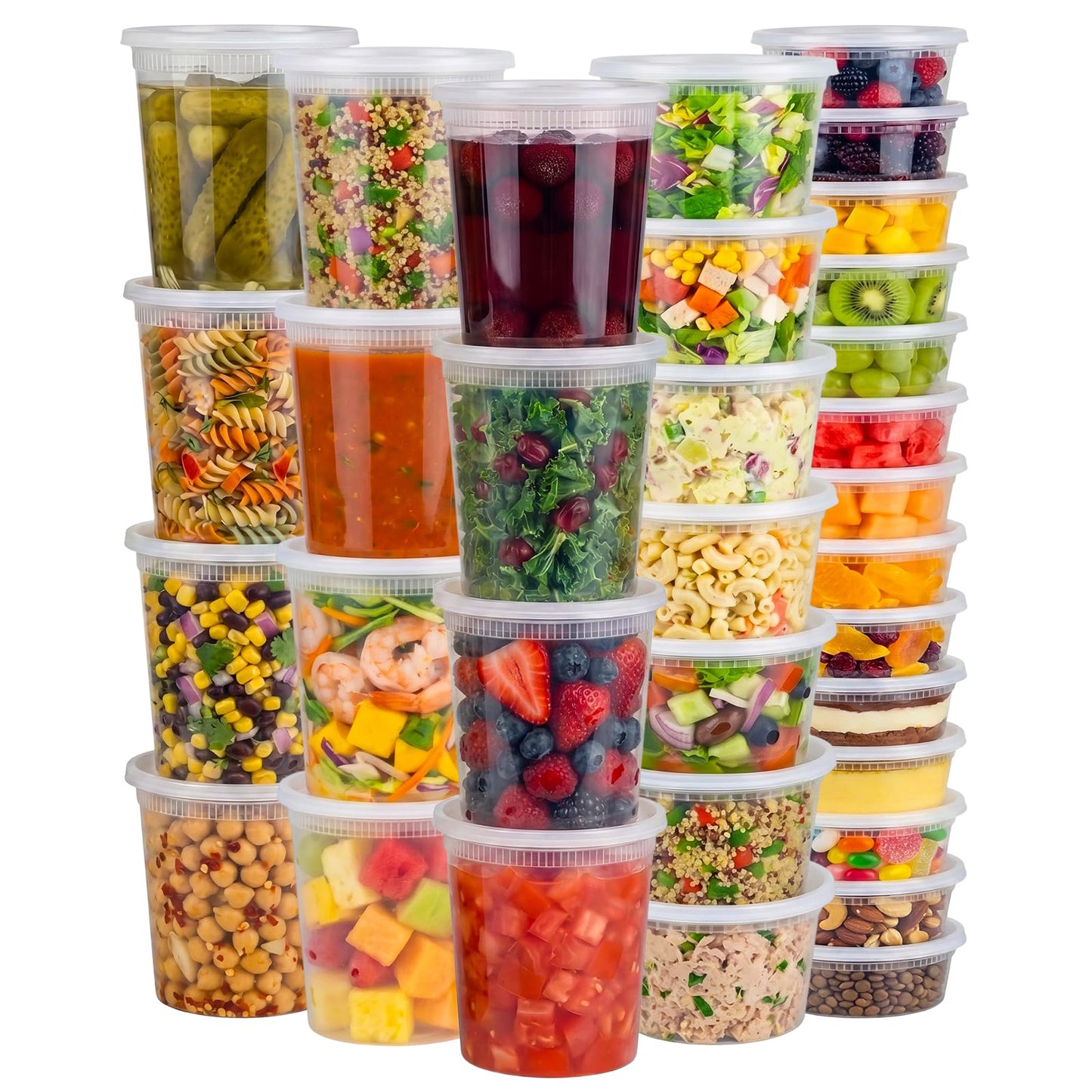 Deli Containers with Lids 48 Sets [8,16, 32 oz 16 Each ] - Food Storage Containers with Lids Freezer Safe, Soup Containers for Restaurant, BPA Free | Portion Control | Leakproof | Microwave