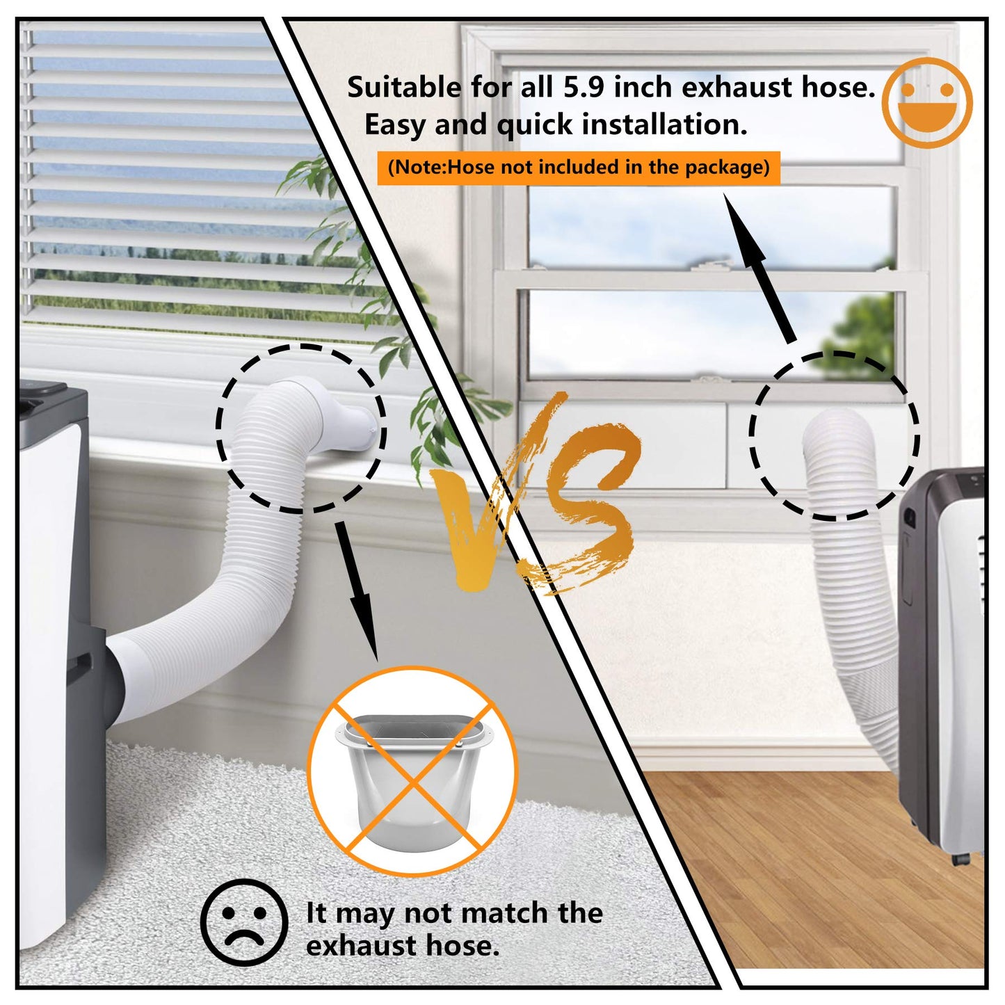 LBG Products Window Seal Plates Kit for Portable AC Units,Plastic Air Conditioner Vent Kit for Sliding Windows and Doors,Adjustable Length Panels for Mobile AC Exhaust Hose (5.9" Diameter)
