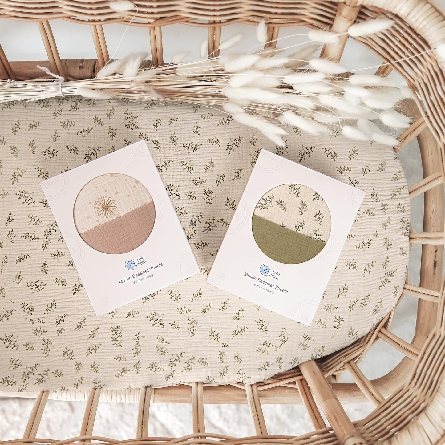 lulumoon Muslin Bassinet Sheets Baby: Cotton Bassinet Sheets Fitted for Boys and Girls - for Oval Rectangle or Hourglass Mattress