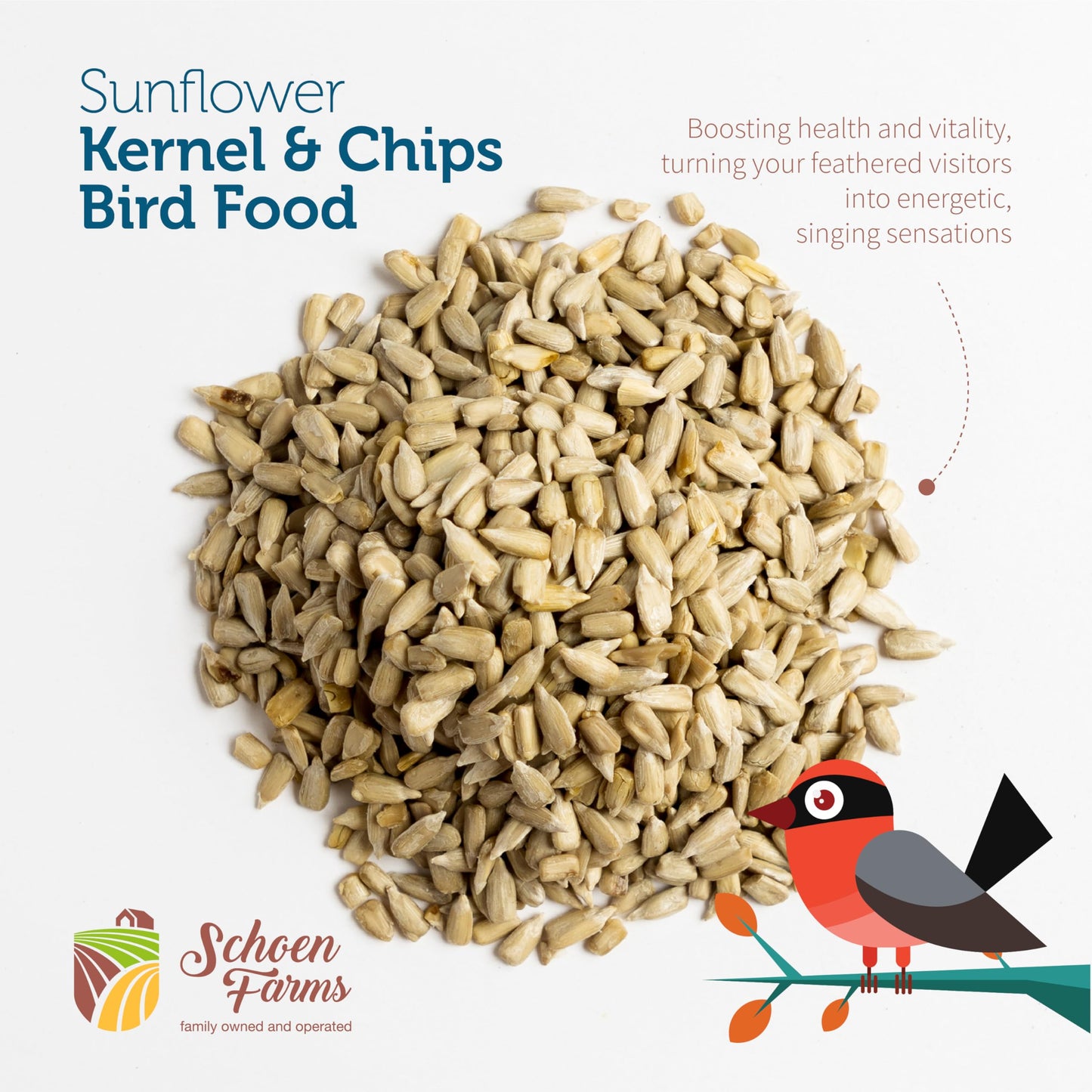 Schoen Farms Sunflower Kernels & Chips – 4.54 kg Bag – Hulled Sunflower Hearts Bird Seed – Mess-Free Feed for Chickadees, Finches & Jays – Canadian Grown