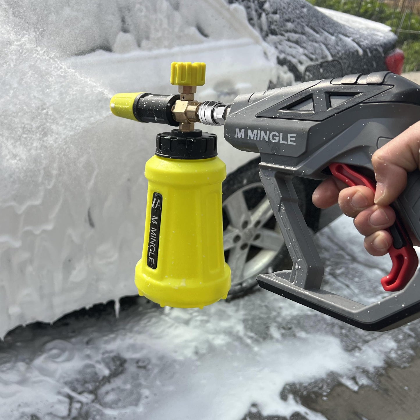 M MINGLE High Pressure Washer Gun Snow Foam Lance, 4000 PSI Cannon Foam Blaster Power Washer with1/4 Quick Connector, Car Wash Foam Cannon Kit with 5 Pressure Washer Nozzle Tips, 1 Liter