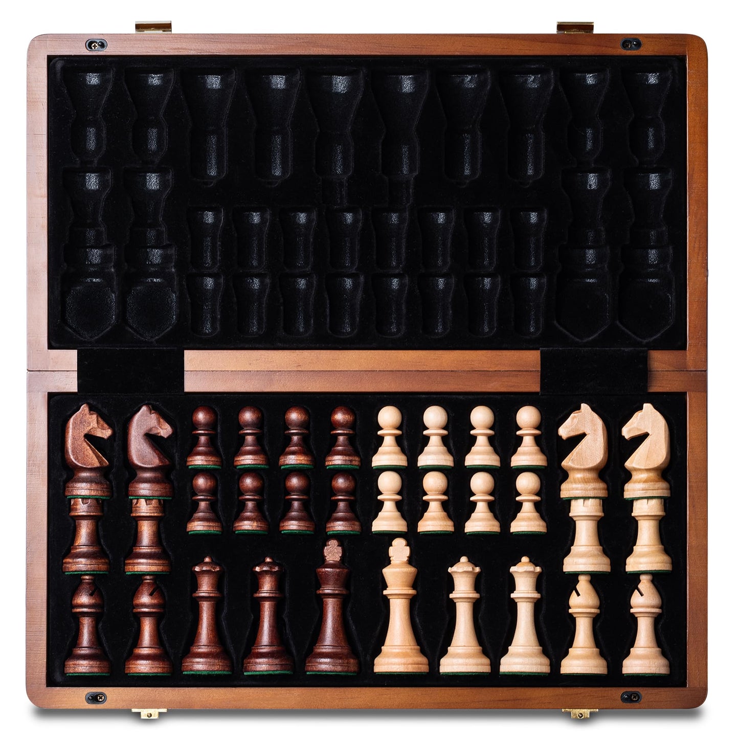 A&A 15" Magnetic Wooden Chess Set, Handmade 3" King Height German Knight Staunton Chess Pieces with 2 Extra Queen, Portable Travel Chess Set, Chess Game Sets