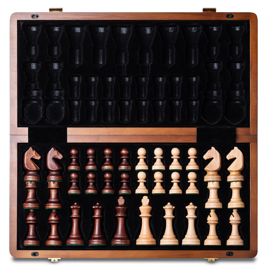 A&A 15" Magnetic Wooden Chess Set, Handmade 3" King Height German Knight Staunton Chess Pieces with 2 Extra Queen, Portable Travel Chess Set, Chess Game Sets