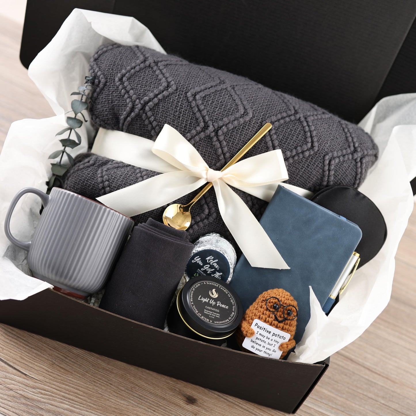 Birthday Gifts for Men Gift Set, Get Well Soon Gift Basket Gift Box for Men, Dad Birthday Gift/Gifts for brothers/Thank You Gifts Box (Grey & Navy Blue)