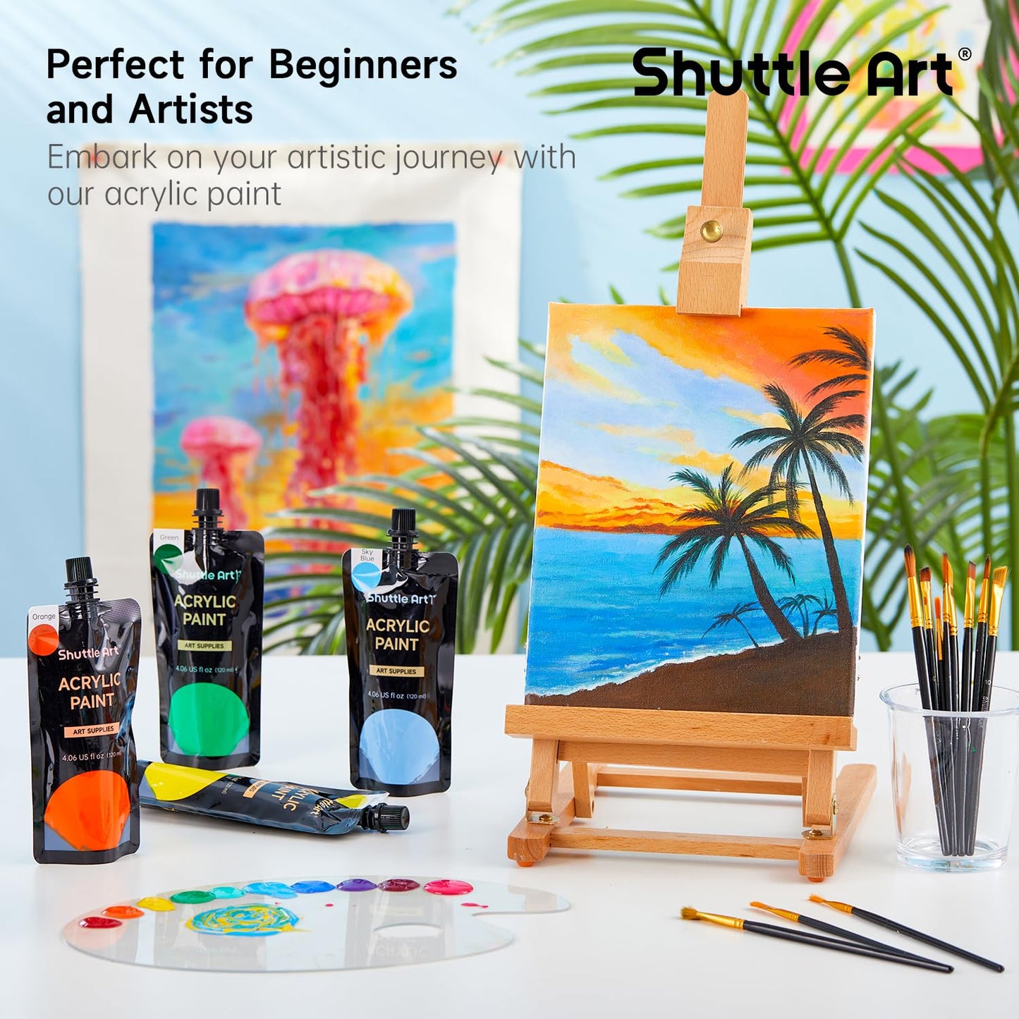 Shuttle Art Acrylic Paint, 18 Colors Acrylic Paint Pouches (120ml/4.06oz), Artist Grade Acrylic Paint Set, Rich Pigments, Non-Toxic for Artists, Beginners and Kids on Rocks Crafts Canvas Wood Ceramic