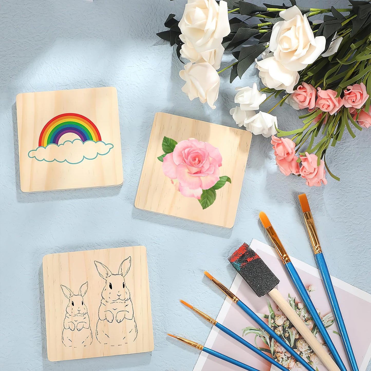 72 Pack Unfinished Wood Coasters for Crafts, 4 Inch Square Blank Wooden Coasters, Non-Slip Wooden Slices Pads Bulk for Winter Hot Drinks, DIY Stained Painting, Home Decoration