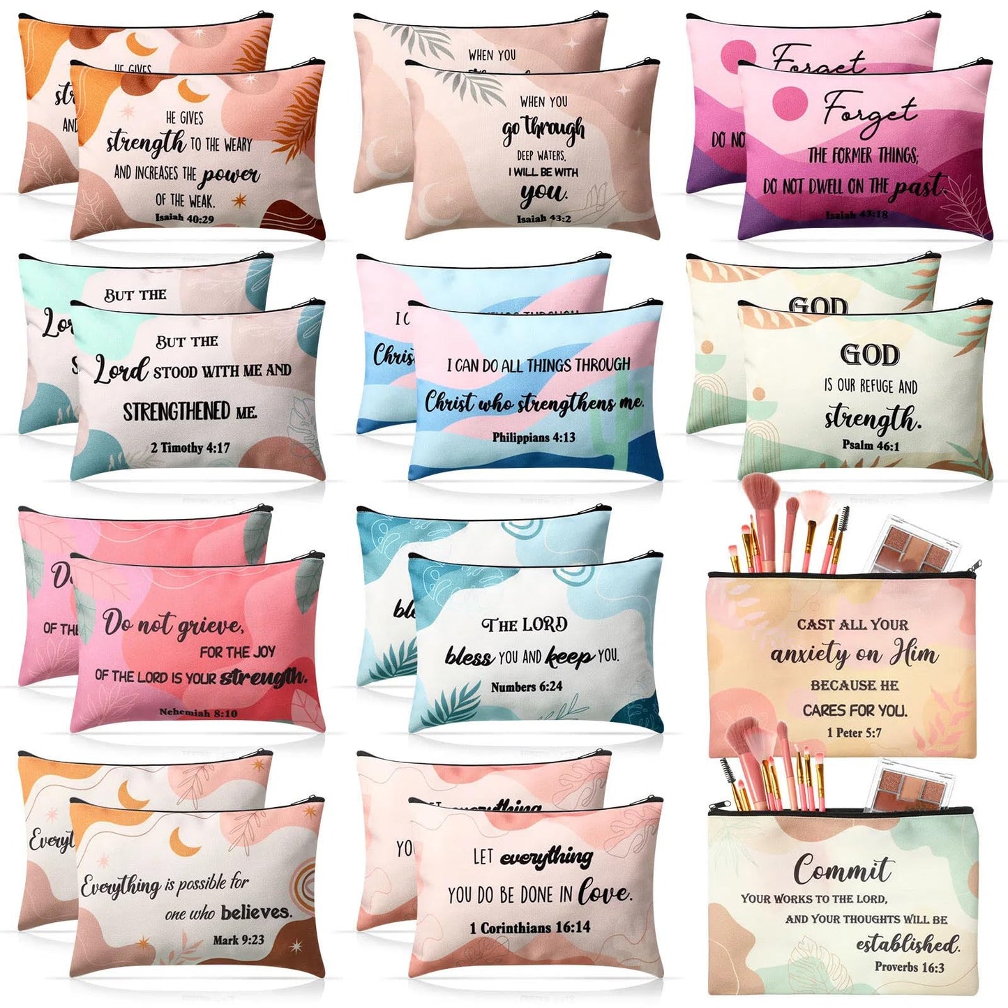 Qeeenar Christian Makeup Religious Bag Cosmetic Bags Inspirational Bible Verse Toiletry Pouch Canvas Motivational Pouch with Zipper for Women Organize Cosmetics Toiletries Stationery Supply(Boho)