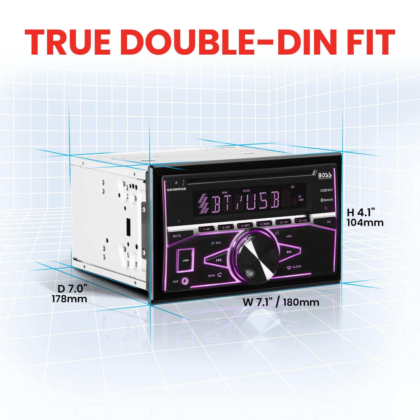 BOSS Audio Systems Elite 660BRGB Car Stereo - Double Din, Bluetooth Audio and Calling, MP3 Player, CD, USB Port, AUX Input, AM FM Radio Receiver, Multi Color Illumination