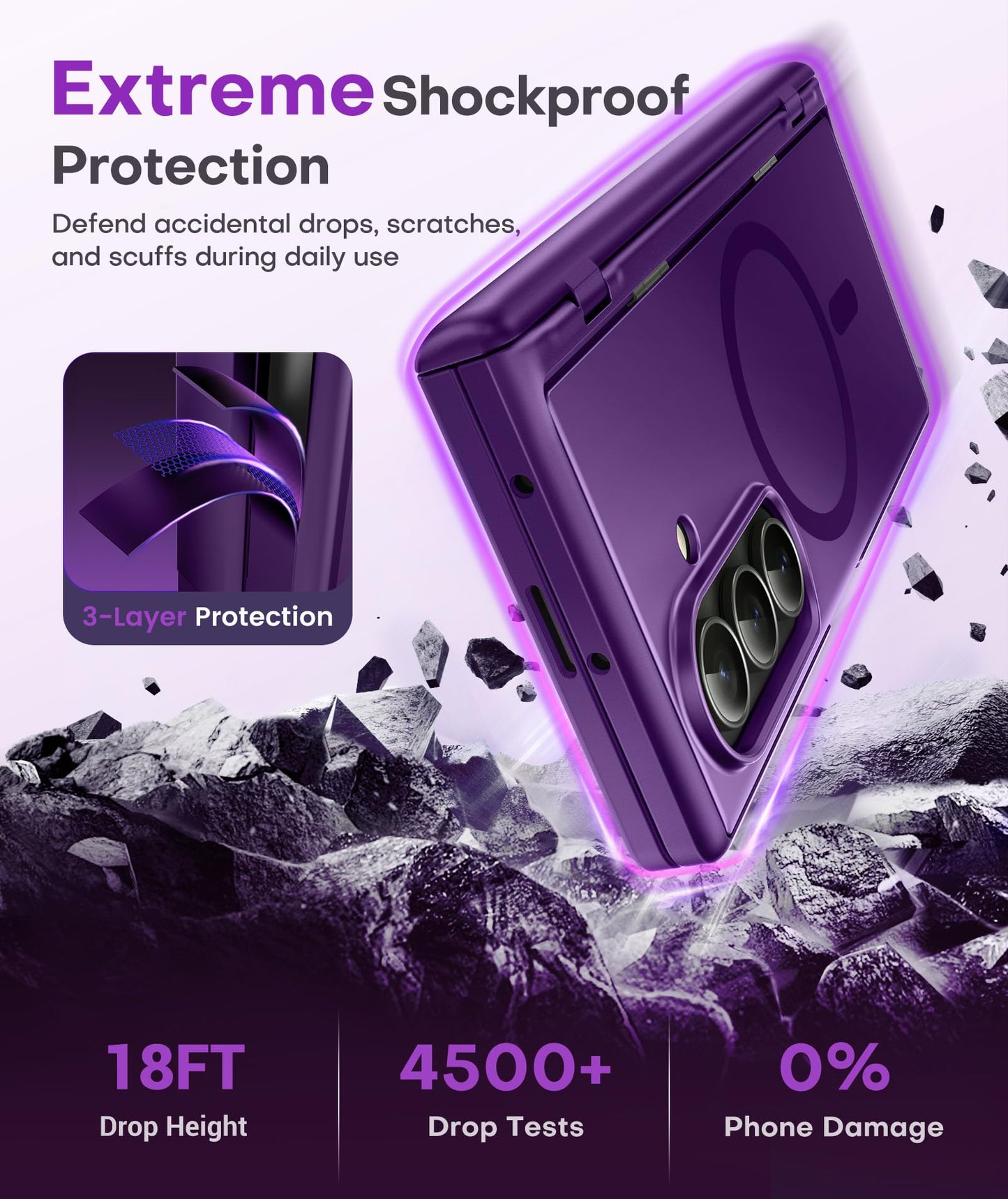 BERFY Magnetic for Samsung Galaxy Z Fold 7 Case with Privacy Screen Protector, [Compatible with MagSafe][Anti Spy] Built-in Hidden Kickstand, Full-Body Shockproof Slim Phone Case for Z Fold 7, Purple