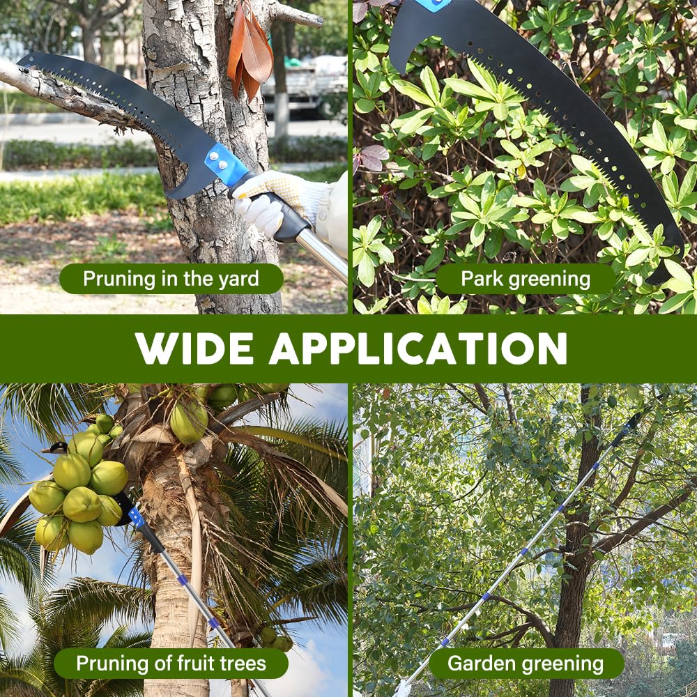 OUDUCK 14FT Pole Saw for Tree Trimming, Manual Pole Saw Extendable Tree Pruner with Sharp Saw Blade, Tree Branch Pruner Garden Tools