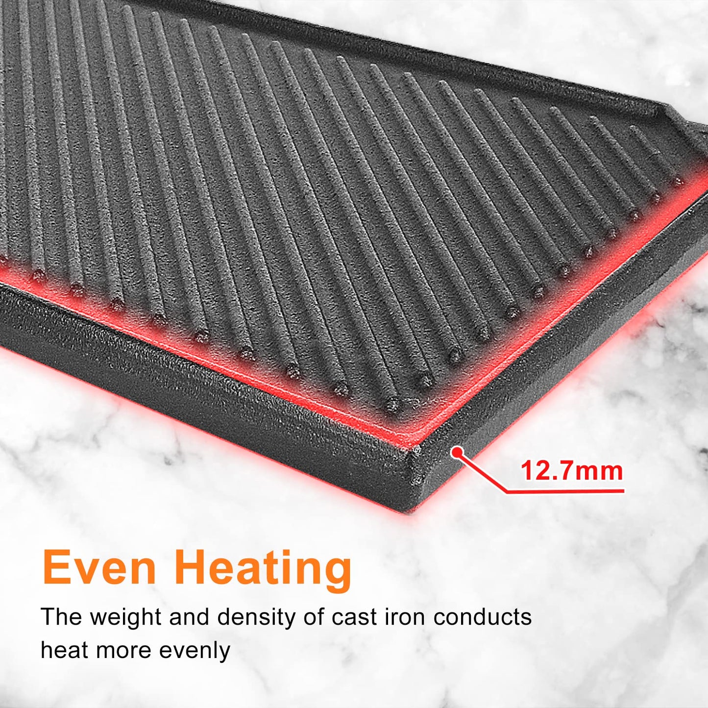 Utheer 16.45'' x 9.45'' Cast Iron Griddle, Nonstick Reversible Griddle for Gas Grill, Cast Iron Griddle Plate for Gas Stove Top, Oven, Outdoor Grill or Campfire, 1 Piece