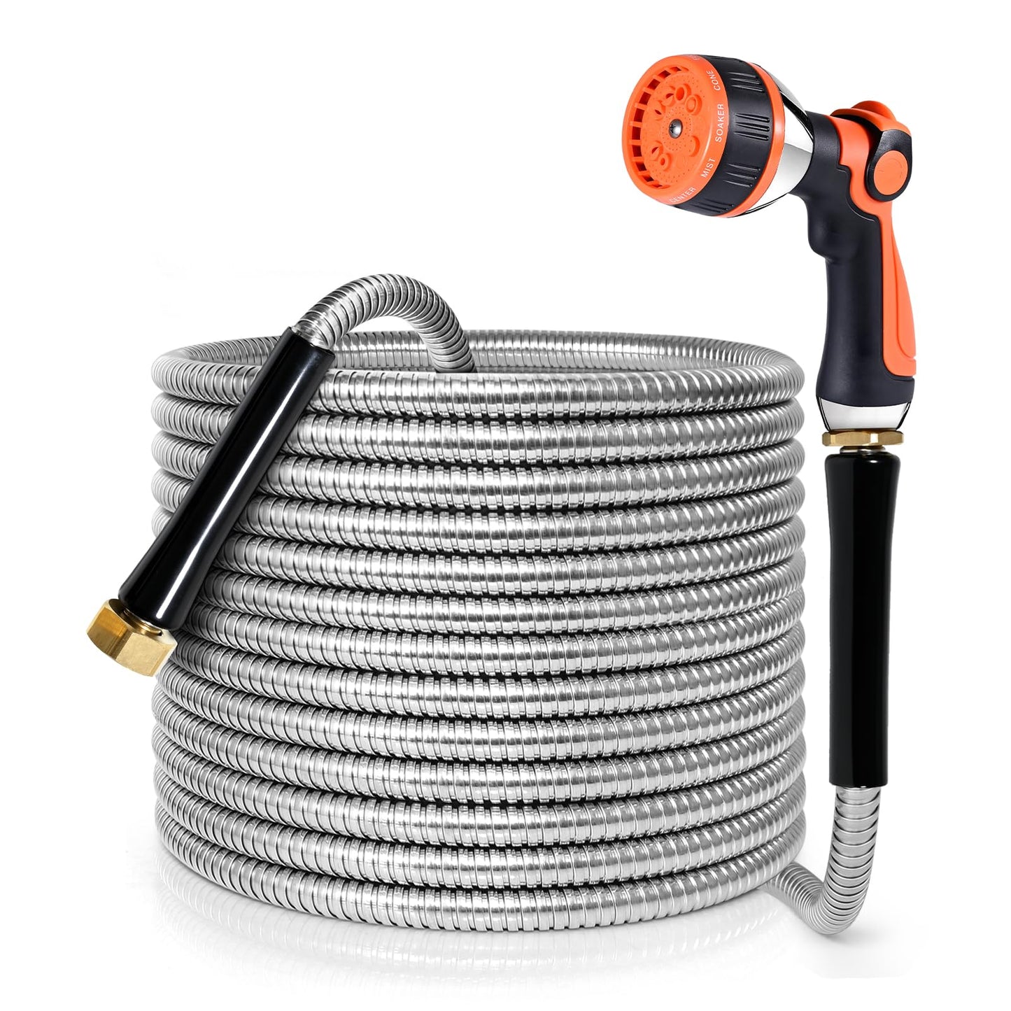 YAMATIC 75FT Stainless Steel Garden Hose with 10 Pattern Spray Nozzle, Heavy Duty Metal Water Hose, Kink-Free, Rust Resistant Hose for Yard, Lawn, RV, Outdoor