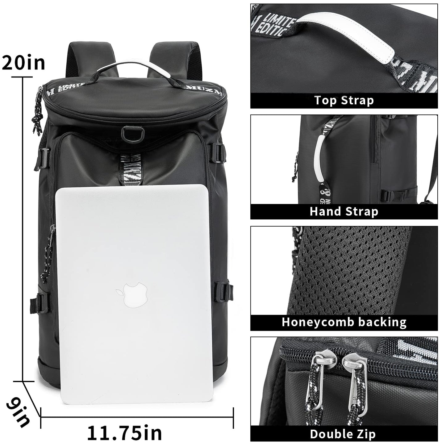 FUNYAGO Gym Backpack Hiking Duffle Bag Woman Man 40L Large Waterproof Backpack Suitable for Hiking, Travel, Black, 大号, Outdoor Cross-country