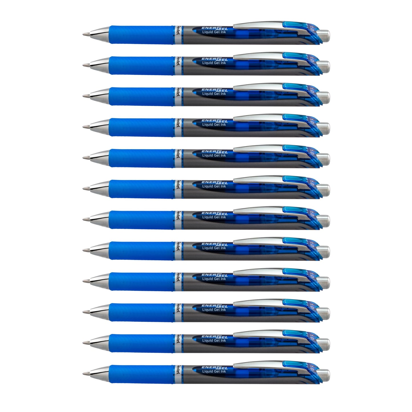 Pentel EnerGel Retractable Liquid Gel Rollerball Pen, Everyday Writing, Office Supplies, School Supplies, 1.0mm Bold Point, Blue Ink, BL80-C, Box of 12