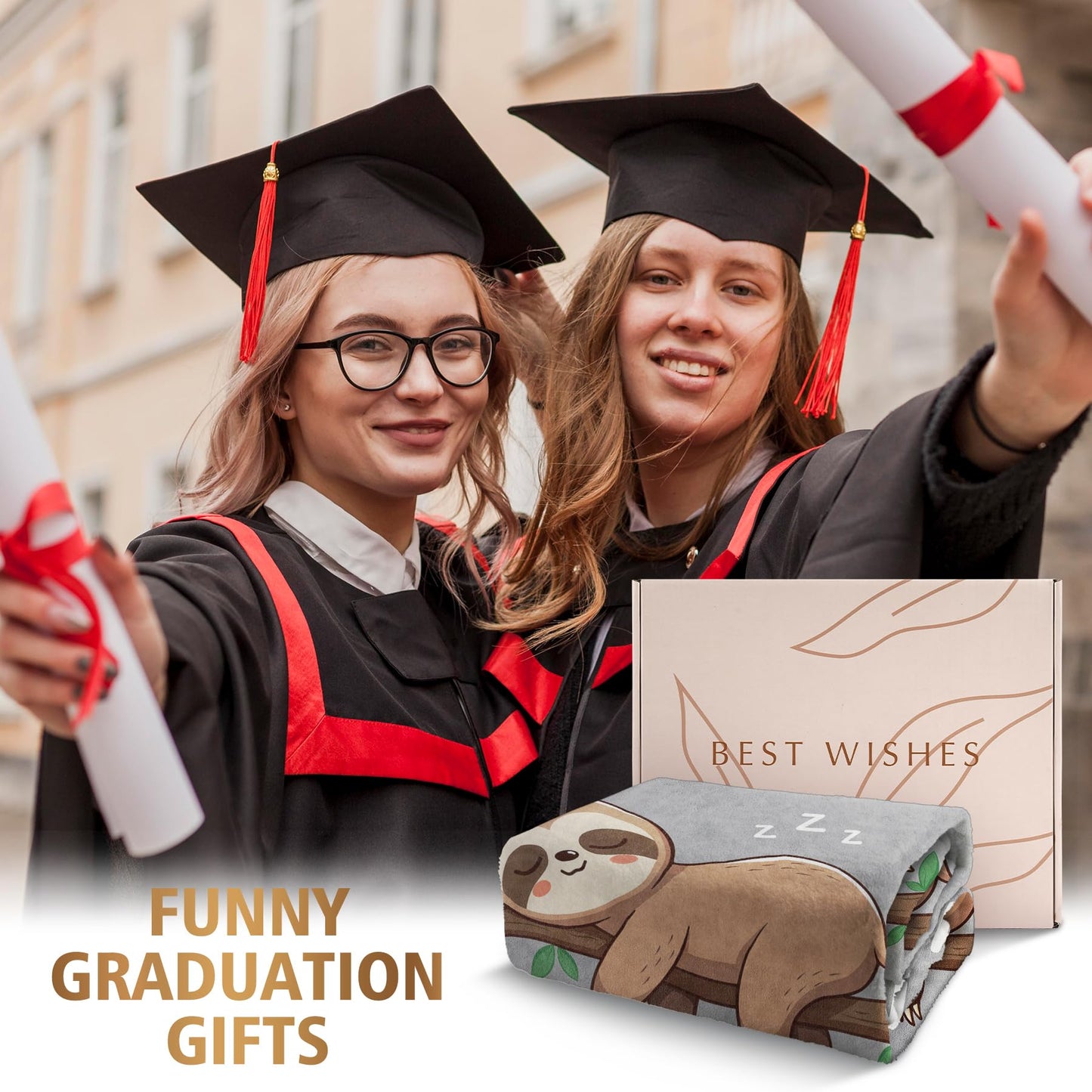 Encoink Funny Graduation Gifts for Her & Him, Practical Throw, College Graduation Gifts for Women & Men, Nurse, Congrat Grad Gifts for Master Degree, High School, PHD, Sloth Blanket, Gray(50 * 60)