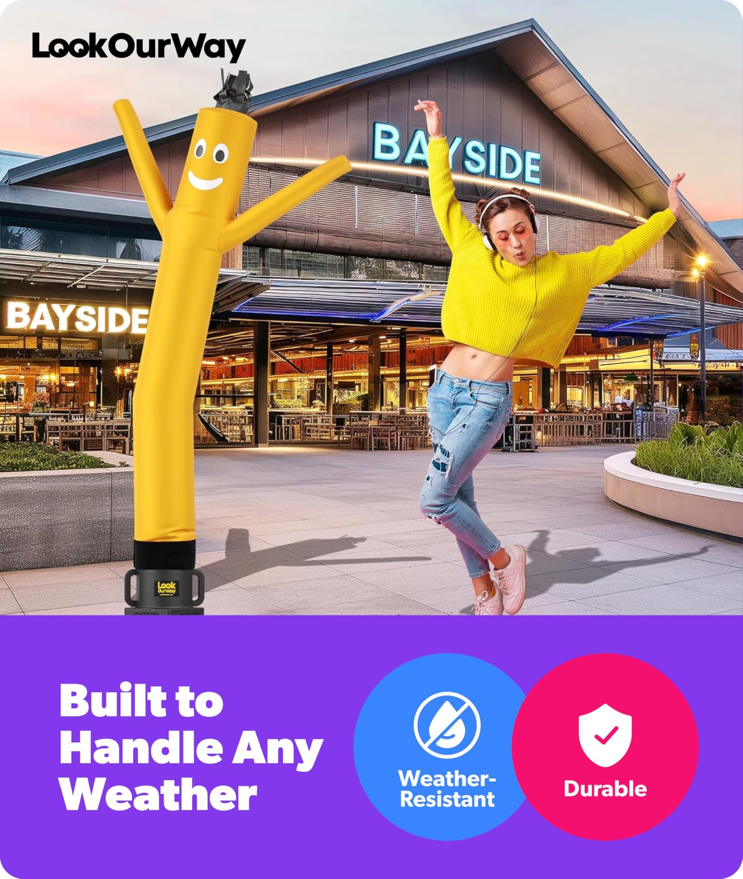 LookOurWay Air Dancers Wacky Waving Inflatable Tube Man Attachment - 7 Feet Tall Advertising Air Dancer Waving Man Inflatable Tube Guy - Blower Not Included - Yellow