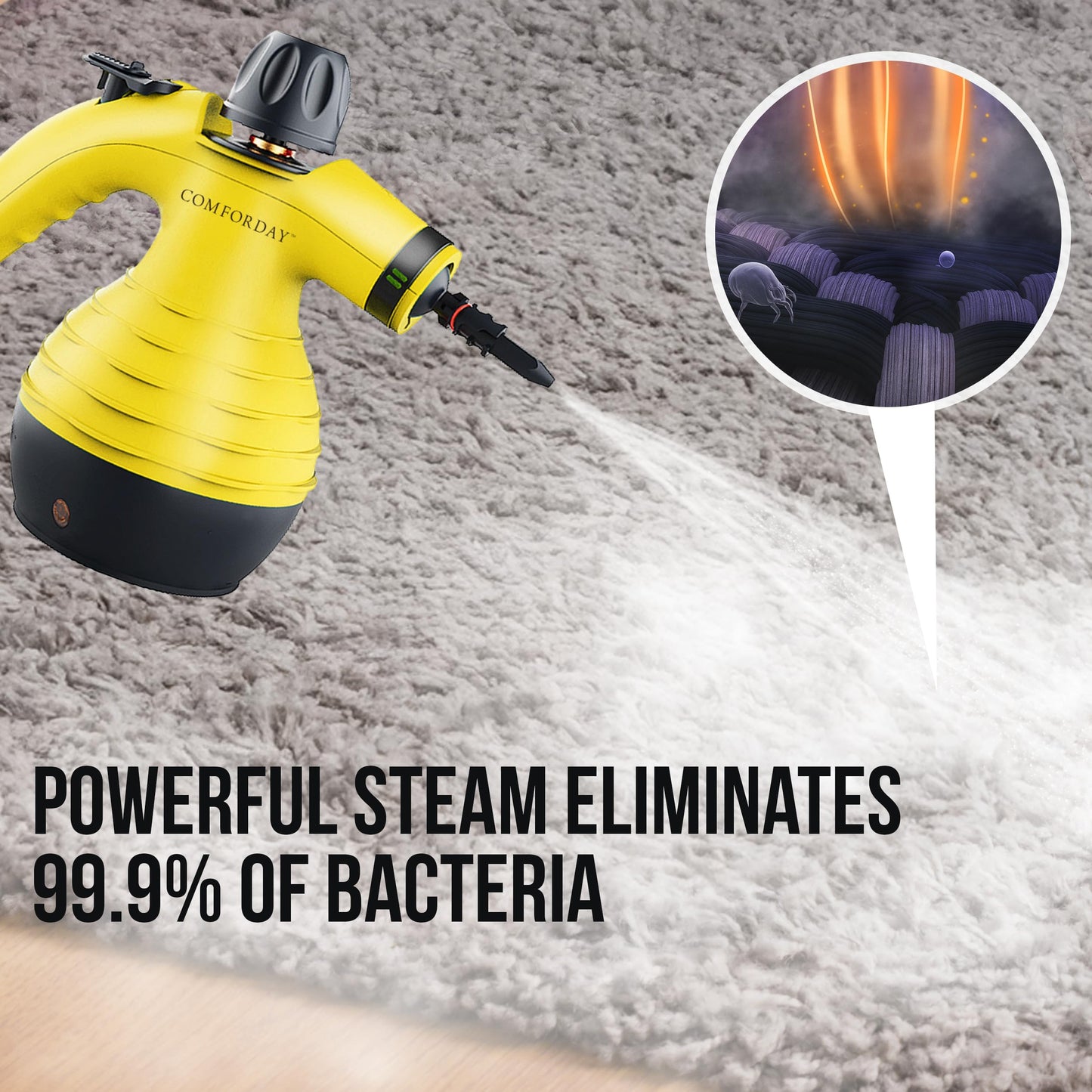 Comforday Handheld Multi-Purpose Pressurized Steam Cleaner with Safety Lock and 9 FREE Accessories