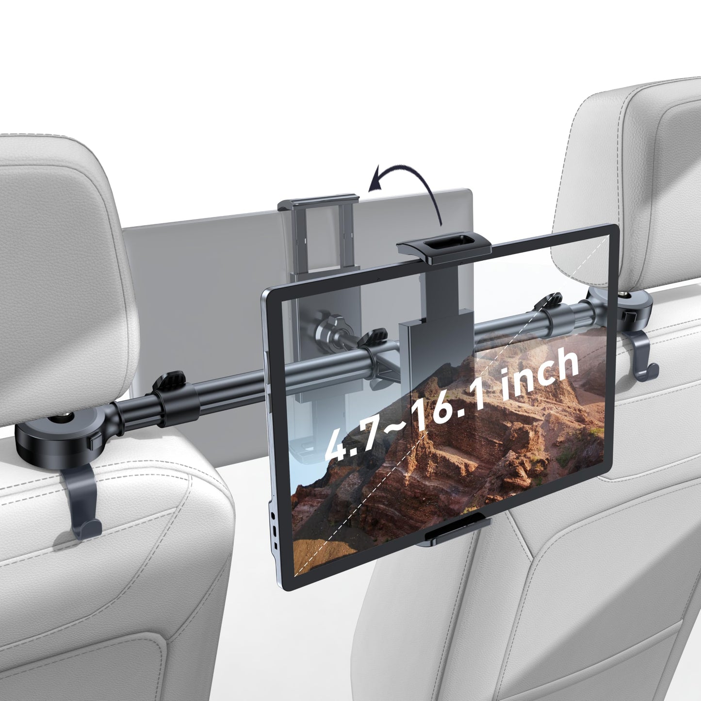 Car Headrest Tablet Holder for iPad: [Front & Rear Flip Mount] Adjustable Back Seat Tablet TV Portable Monitor Holder, Car Road Trip Essentials for Kids Compatible with 4.7-16.1" Devices