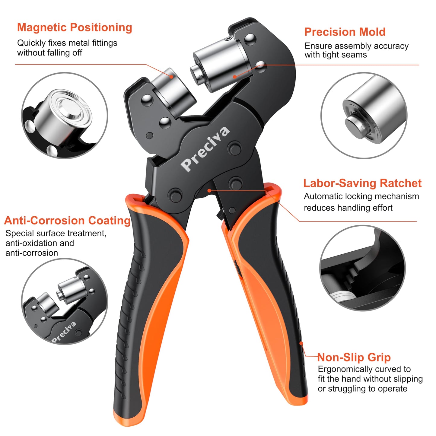 Preciva Grommet Tool Kit, Interchangeable Double Head Handheld Grommet Eyelet Plier Set for Advertising Poster, Banner, Portable Manual Puncher with 400pcs Silver Grommets (1/4 and 3/8 size with case)