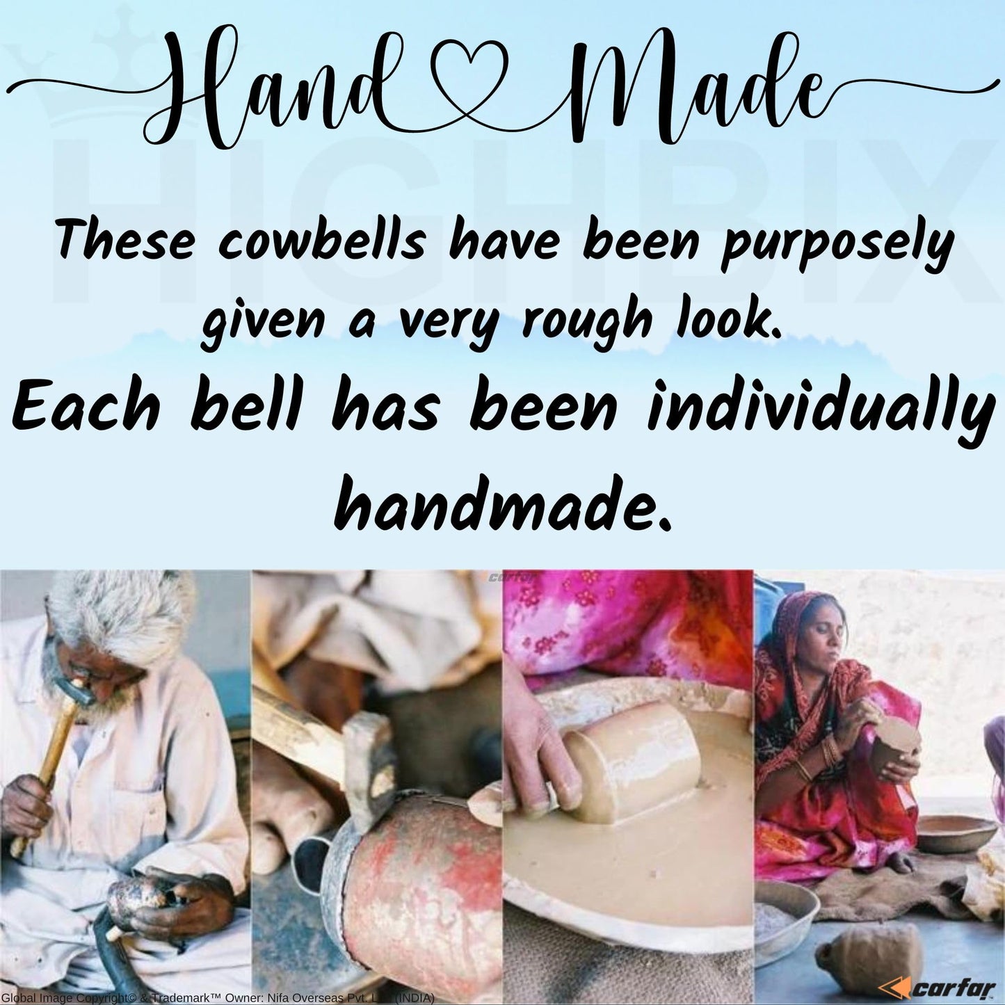 Carfar Shabby Chic Set of 3 Country Rustic Style Bells Handmade Metal Harmony Christmas Hanging Cow Bell Set on Jute Rope (Large)