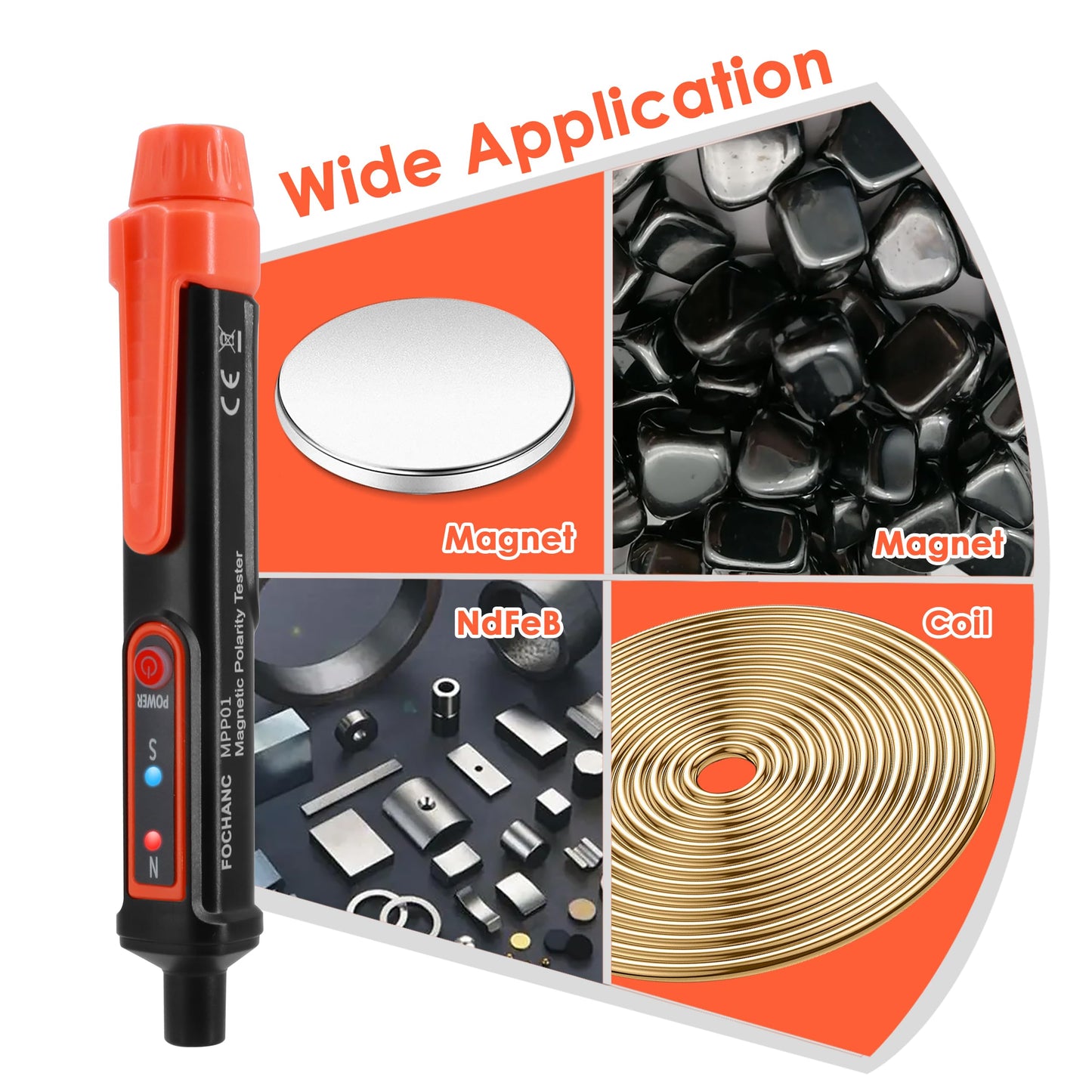 Magnetic Polarity Tester,Fochanc Magnet Detector,Identifying N/S Pole of Magnetic Objects,Battery Included (Orange)