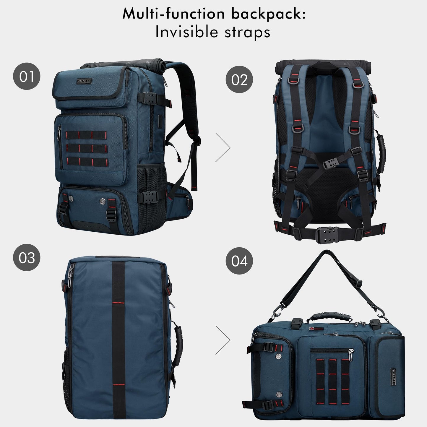WITZMAN Carry on Travel Backpack for Men Airline Approved Convertible Nylon Duffle Backpack Luggage Bag(B682 Blue)