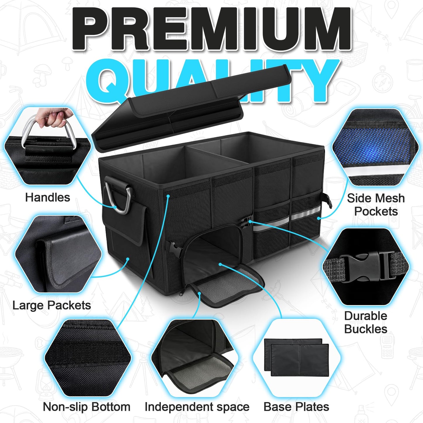 Collapsible Trunk Organizer – Leak-Proof Car Storage Box with Anti-Slip Mat, Fits SUV/Sedan/Minivan/Truck, Stops Groceries from Rolling