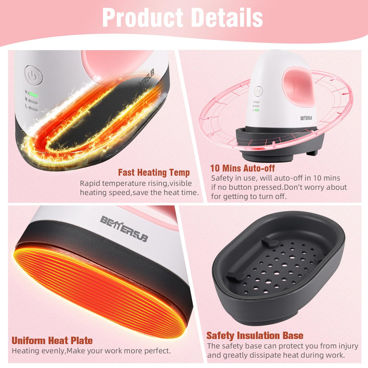 BetterSub Mini Heat Press Machine, Small Heat Press Portable Iron Press Machine, Sublimation and HTV Vinyl Shirt Press Machine for Hat, Bags, Heating Transfer Small Projects (Pink)