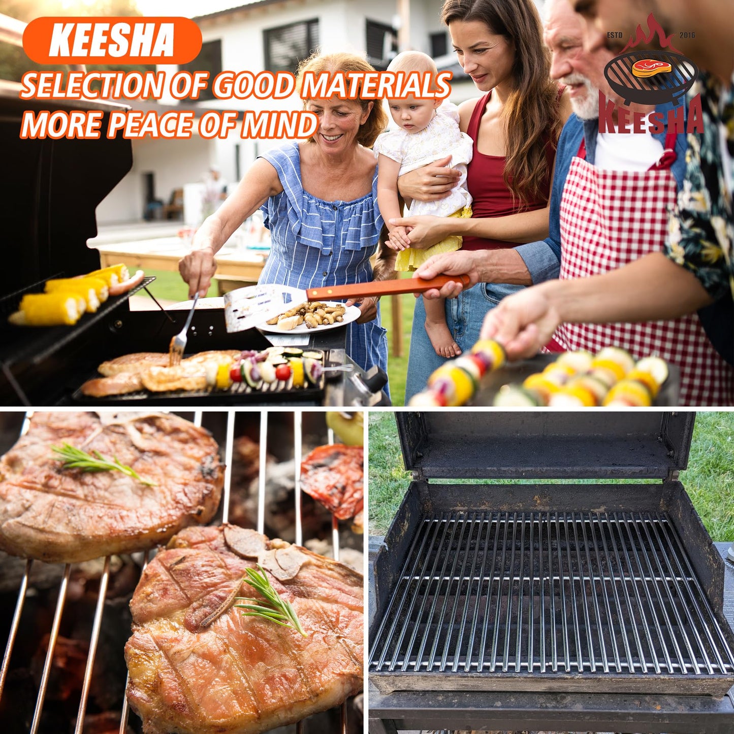 7638 Grill Grates for Weber Spirit 300 and GS4 Spirit II 300 Series E/S-310/320/330 Parts, Replacement for Weber 7638 7639, 7.02mm Premium Solid Food Grade 304 Stainless Steel Cooking Grates