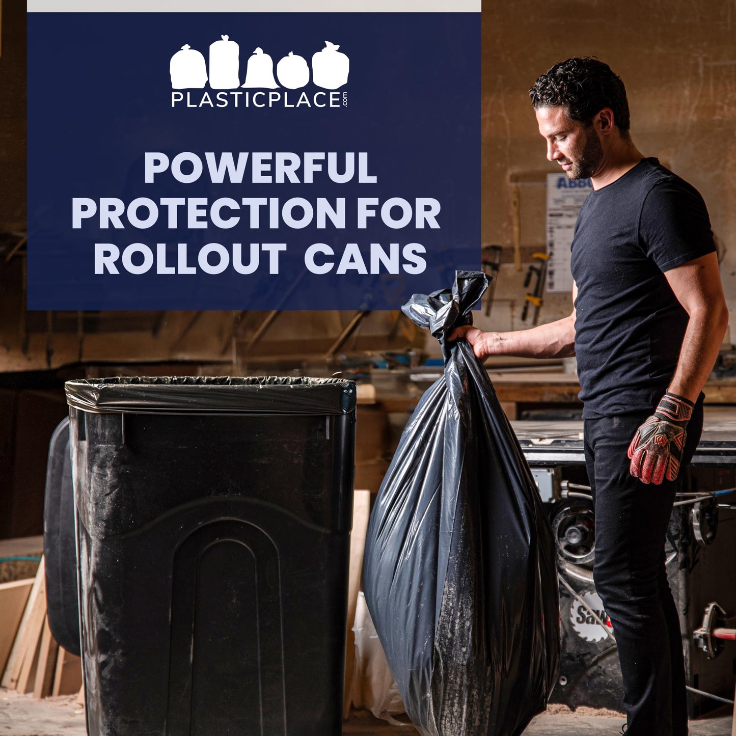 Plasticplace 65 Gallon Trash Bags │ 2.7 Mil │ Black Heavy Duty Garbage Can Liners │ 50” x 48” (25 Count)