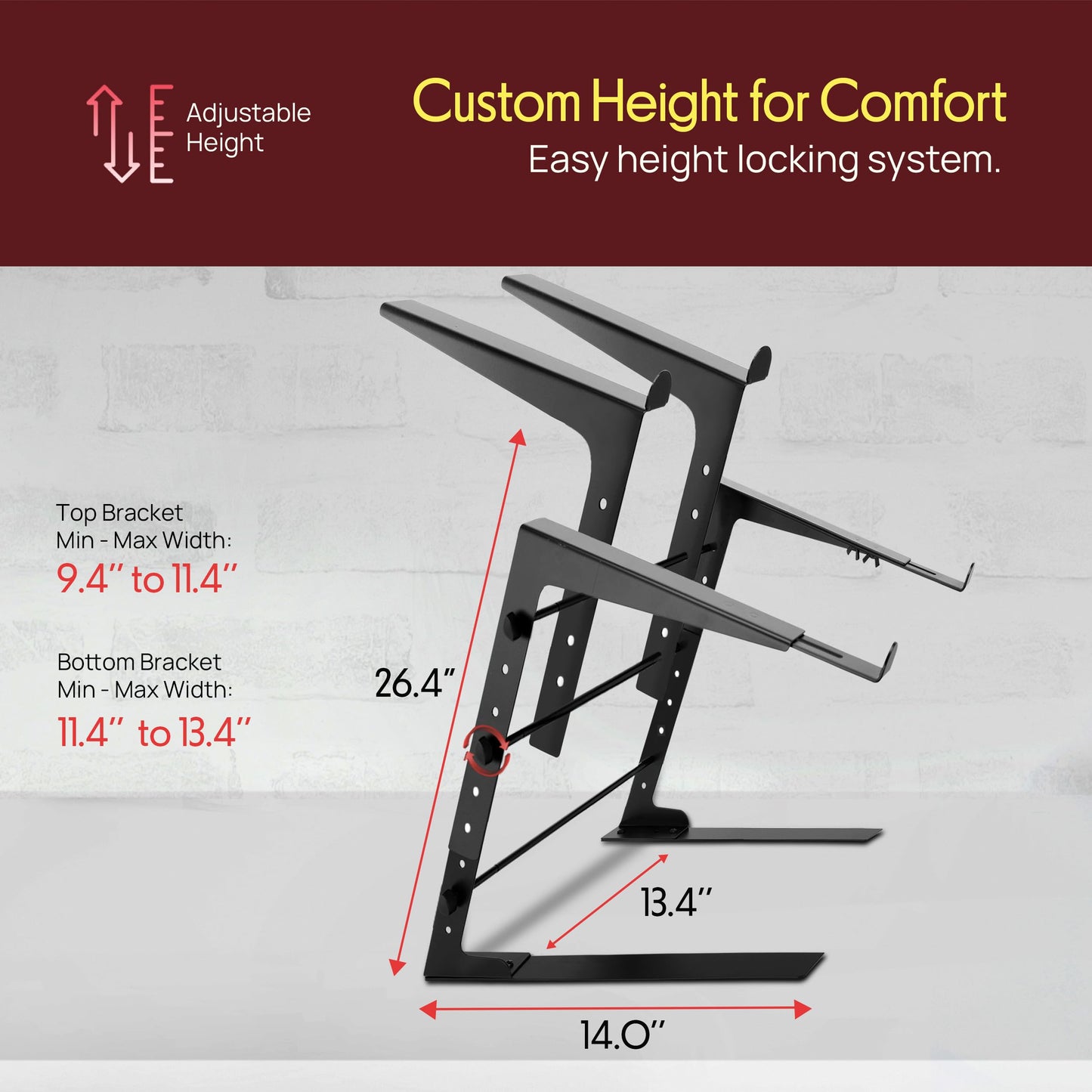 PYLE Dual Laptop Stand - Portable & Adjustable Computer Stand, Standing Table with Adjustable Height, Ergonomic Design & Anti-Slip Prongs for DJ Mixer, Sound Equipment, Workstation, Gaming & Home Use