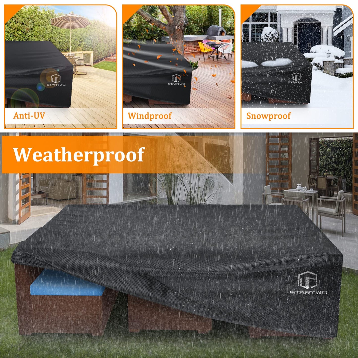 STARTWO Patio Furniture Covers, Heavy Duty Waterproof Outdoor Furniture Covers for 7-9 Pieces Sectional Sofa,8-12 Seats Table Chairs,Windproof Buckles, UV Protection Anti-Fading