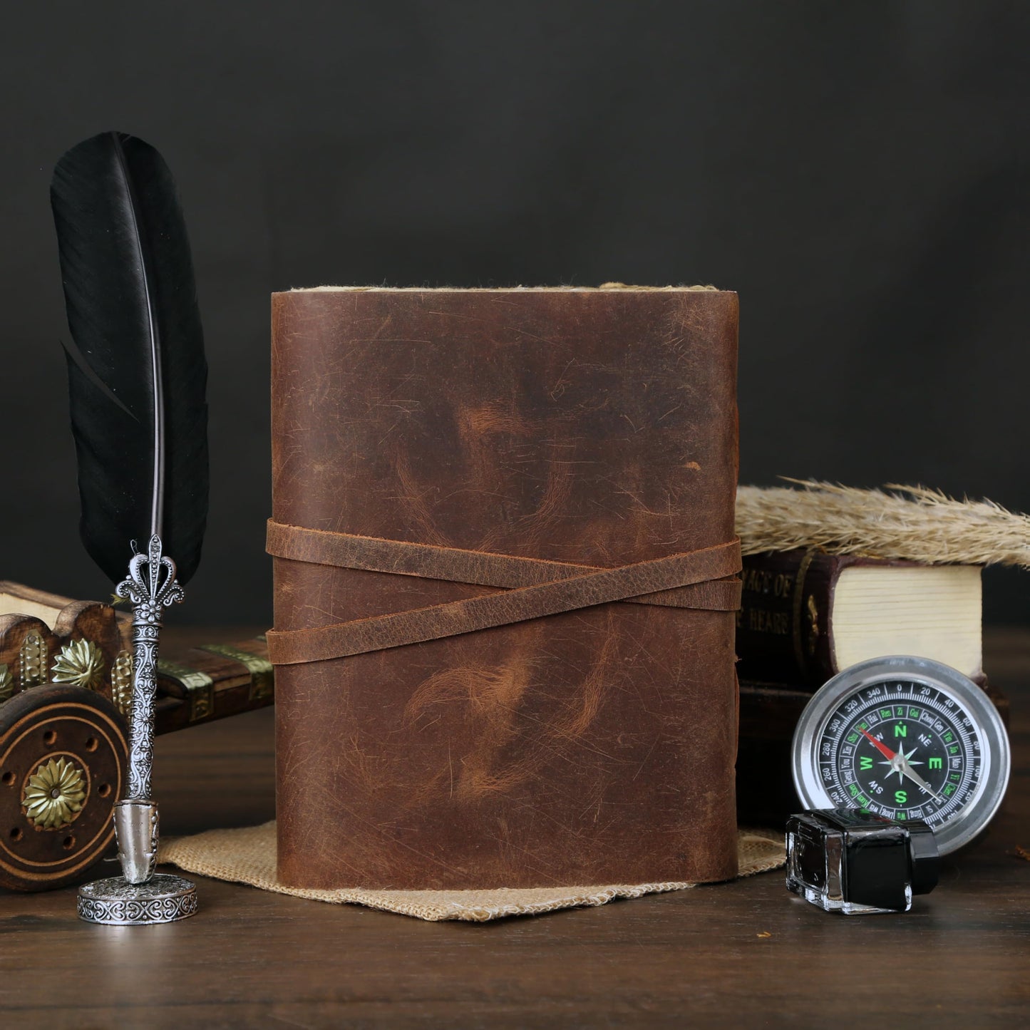 Leather Journal with Deckle Edge Paper 8x6 inch and Vintage Key/Handmade Writing Notebook Diary/Bound Daily Notepad for Men & Women Medium, Sketch/Writing pad, for Artists (8 X 6, Brown)