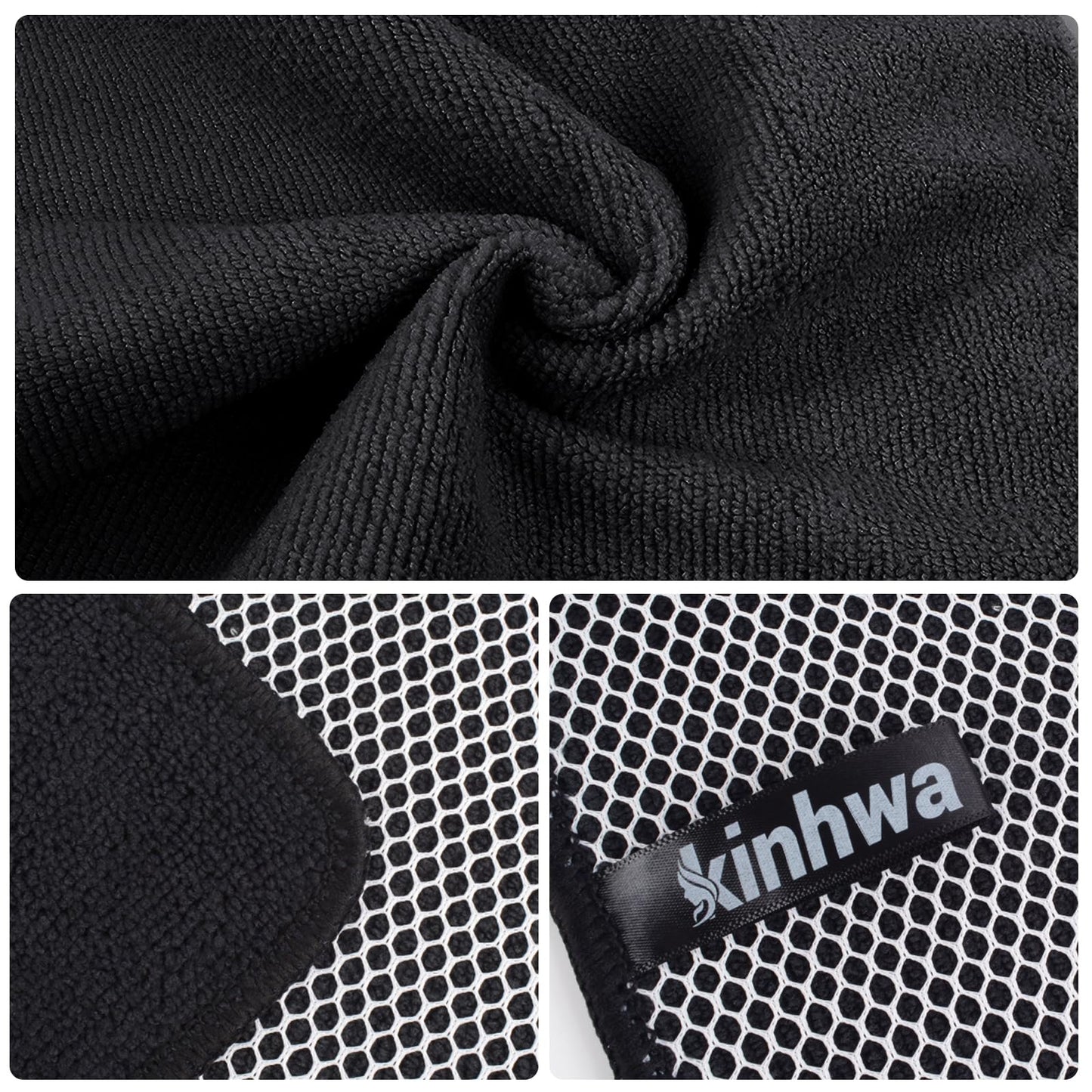 KinHwa Microfiber Dish Cloths Super Absorbent Kitchen Wash Cloth Dish Rags for Washing Dishes Fast Drying Cleaning Cloth with Scrub Side (Black, 7inchx7inch 18pc)