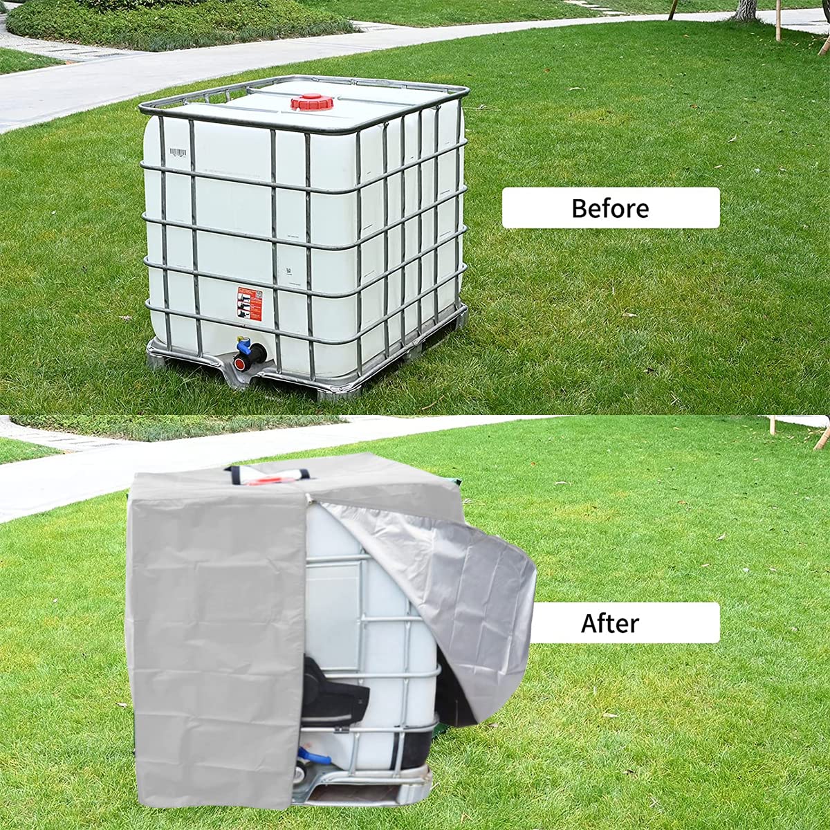 IBC Tote Cover,DWcouple IBC Water Tank Cover for 1000L IBC Tank Container, Water Tank Dustproof Protective Sun-resistant IBC Outdoor Cover with Zip for Tank Rain Tank Container (Silver-2PCS)