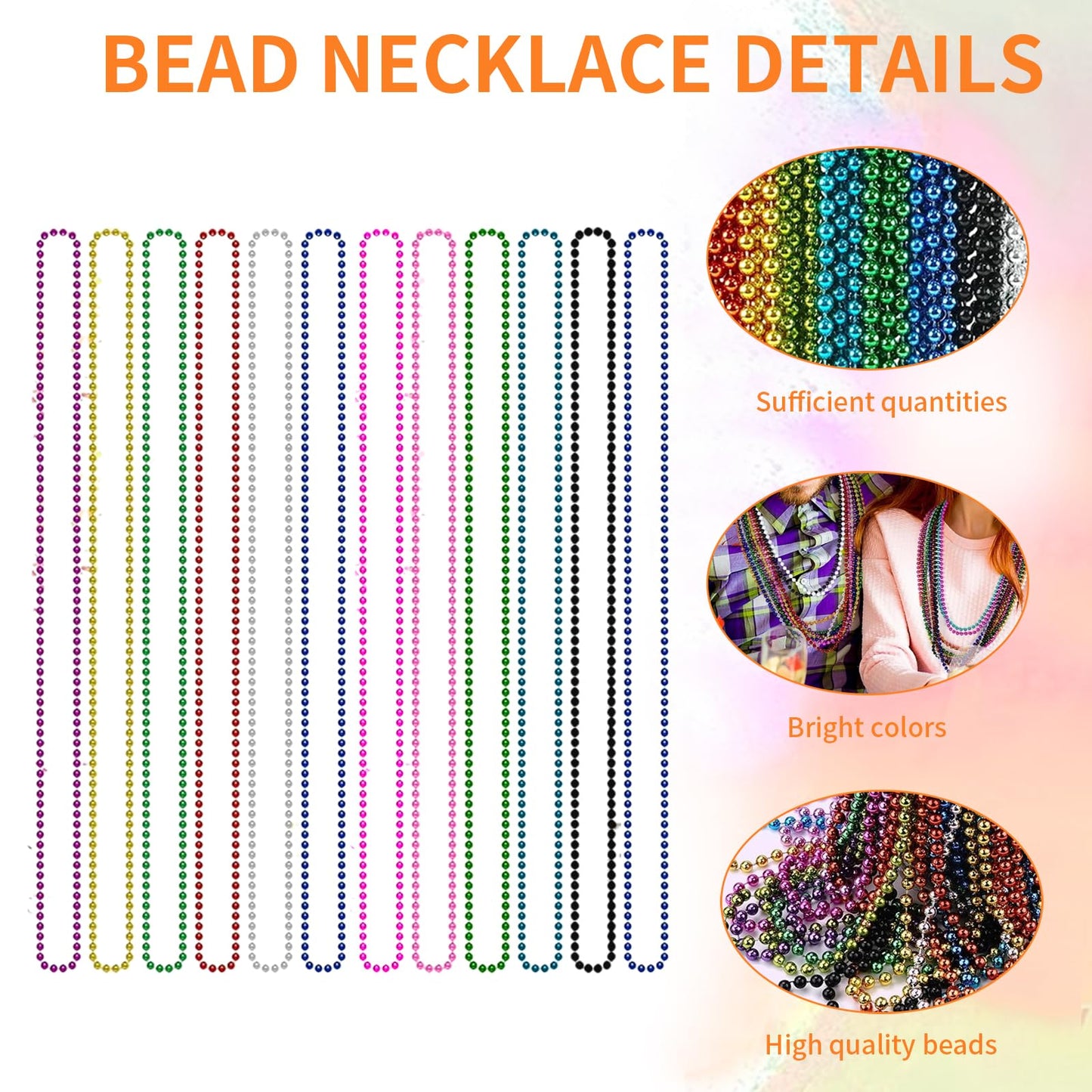 96 PCS Mardi Gras Beads, Metallic 12 Kinds of Bead Necklace Party Favors, 33" Mardi Gras Necklace Women Men Stuff, Festival Parade Throw Accessories for Wedding Birthday Celebrations Decorations
