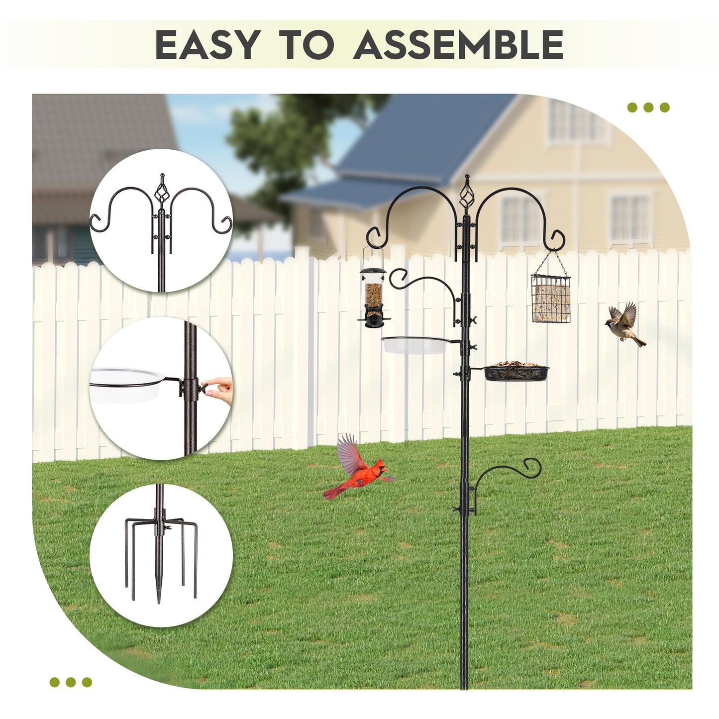 Bird Feeder Pole Bird Feeding Stand Outdoor Hanging Wild Bird Feeder Station Kit Planter Hanger Multi Feeder Hanging with Metal Suet Feeder Bird Bath for Attracting Wild Birds