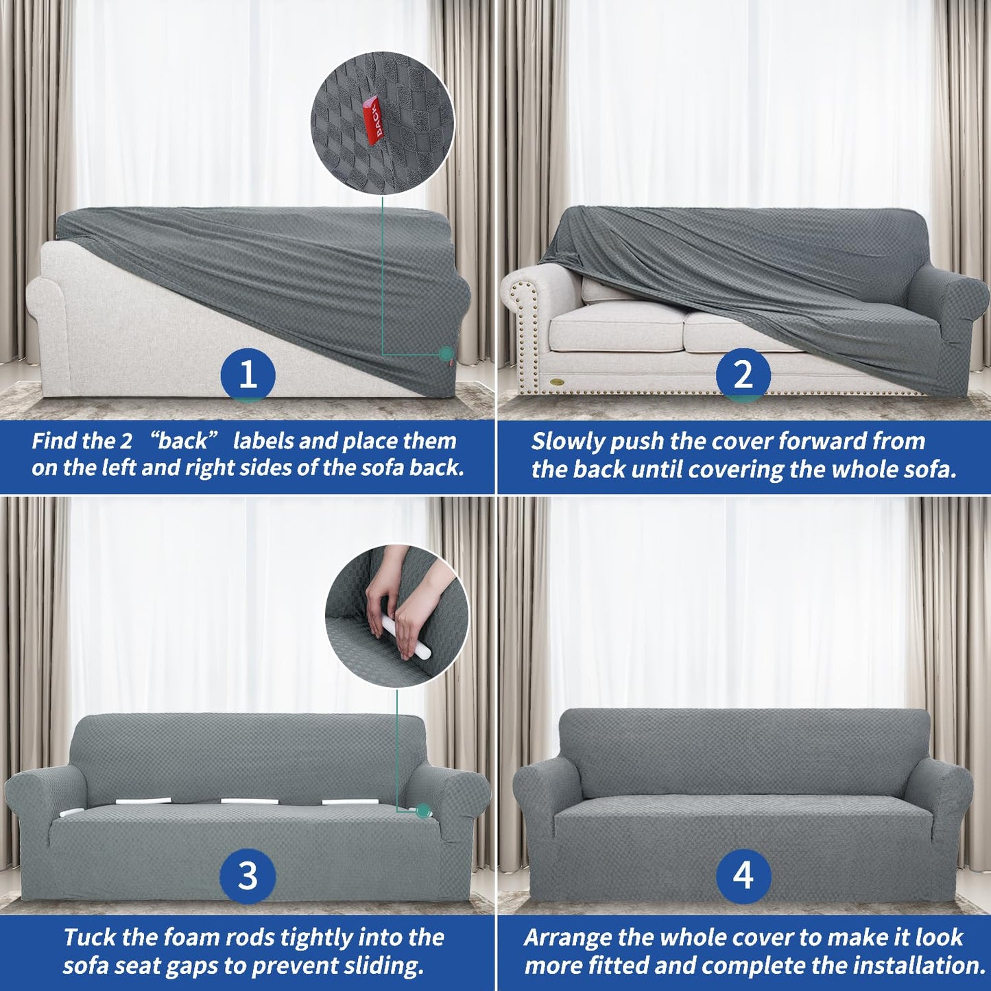 YEMYHOM Couch Cover Latest Jacquard Design High Stretch Sofa Covers for 3 Cushion Couch, Pet Dog Cat Proof Slipcover Non Slip Magic Elastic Furniture Protector (Large, Light Gray)