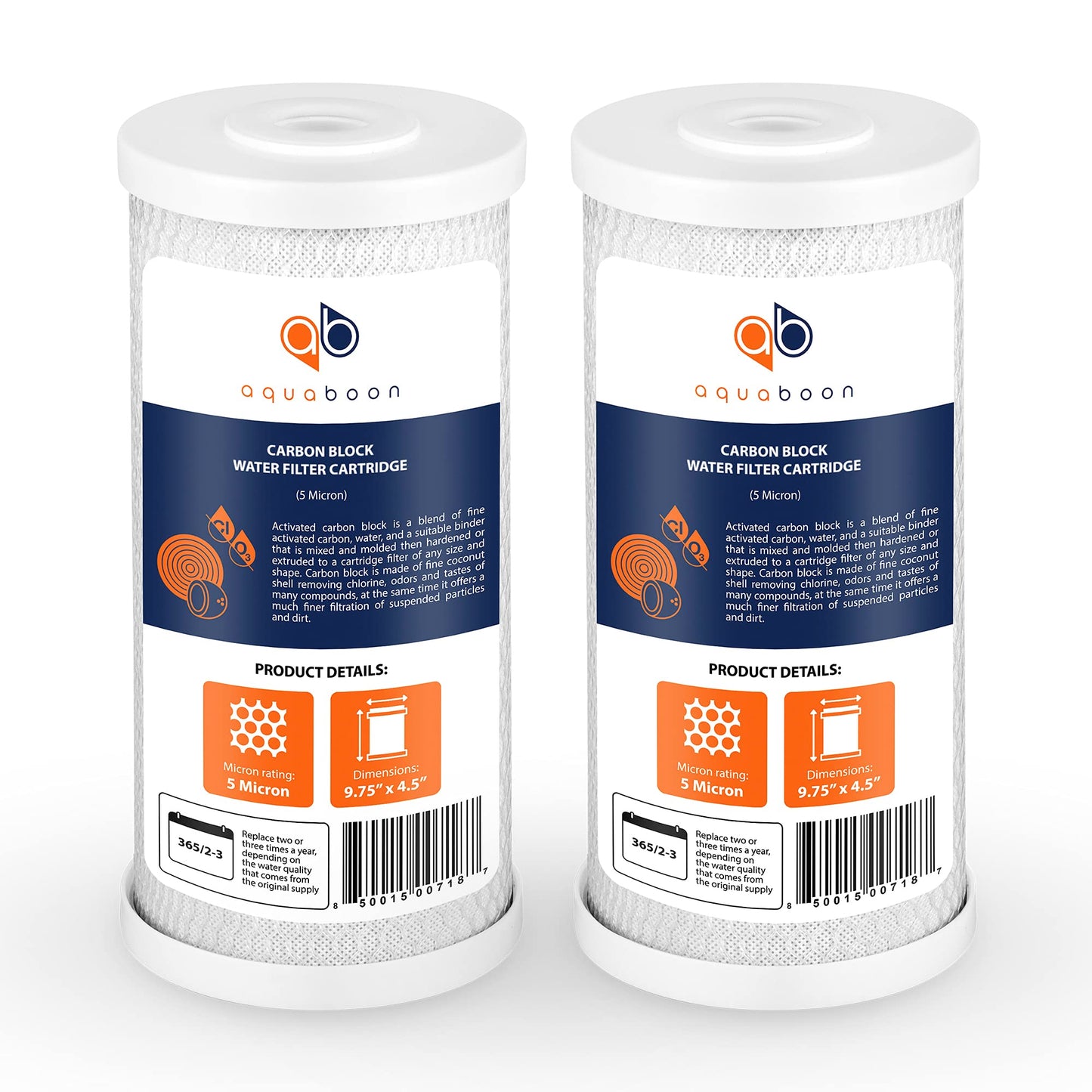 Aquaboon 5 Micron Carbon Filter 10 x 4.5 Whole House Water Filter Replacement Cartridge Compatible with Water Filters FXHTC, CB-BB-10, EP-BB, 2-Pack
