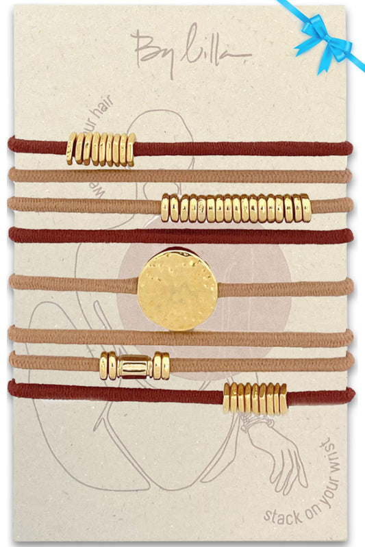 By Lilla Hair Ties for Women No Damage – The Original Bracelet Hair Tie – Hand Made Jewelry with Luxury Elastic and Tarnish Free Gold and Silver – Boho Hair Accessories and Wrist Stacks (Sahara)