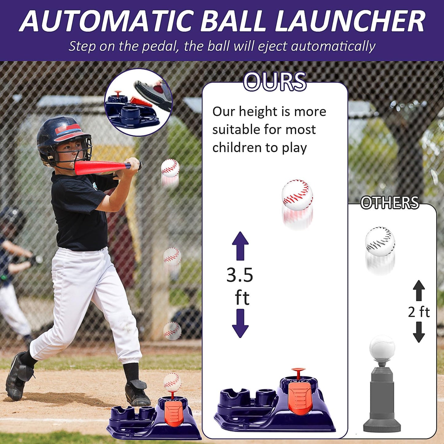3-in-1 Tee Ball Set for Kids, Height Adjustable Baseball Set with Auto Pitching Machine/T Ball Stand/Hanging Tee/Retractable Bat/6 Softballs, Indoor Outdoor Sports Toys for Boys Girls