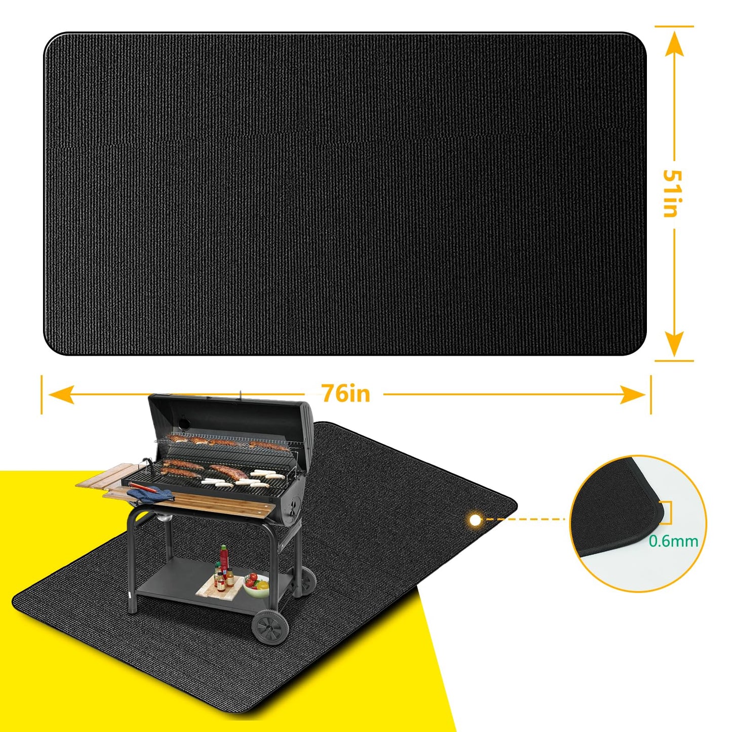 76x51 inches Large Grill Mat for Outdoor Grill, Double-Sided Fireproof | Waterproof | Oil-Proof | Easy to Clean | Ideal for Indoor Fireplaces | BBQ Mat Protector for Decks Lawns and Patios