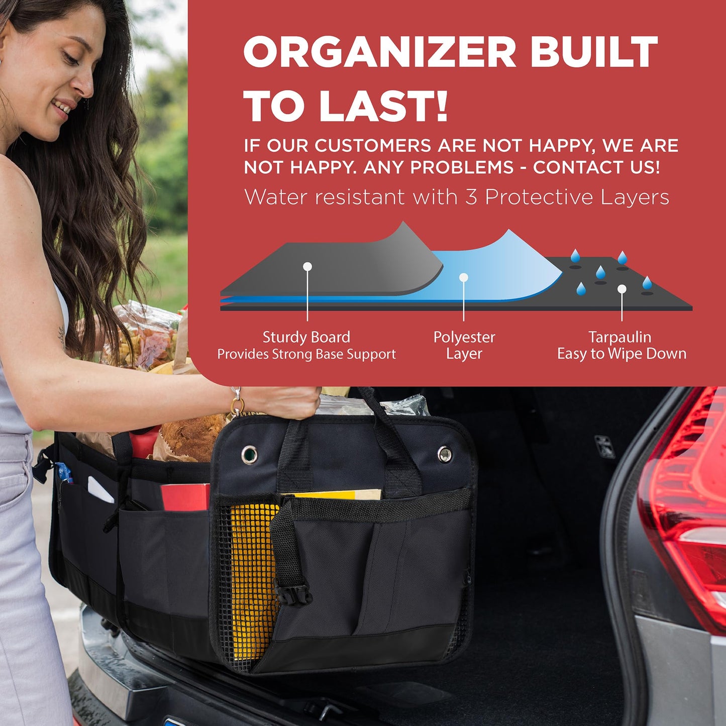 Trunk Organizer for SUV - Car Accessories, Back Seat Car Organizer, Trunk Car Organizer - Car Essentials | Premium Adjustable Multi 4 Compartments Design - Gift for Men and Women (Large, Black)